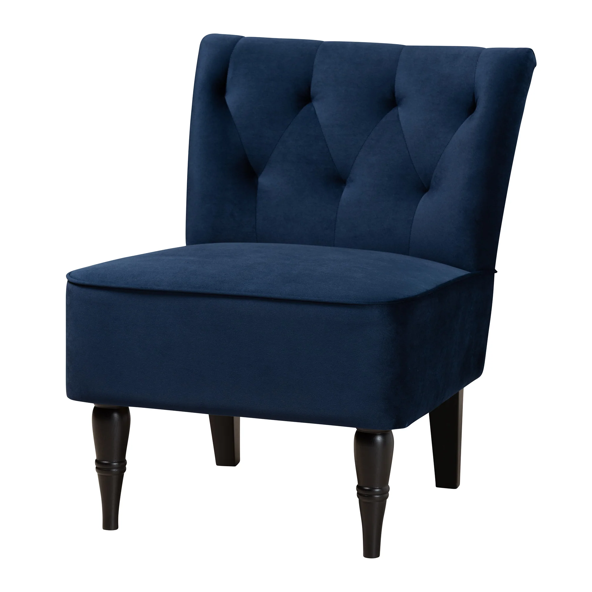 Baxton Studio Harmon Modern and Contemporary Transitional Navy Blue Velvet Fabric Upholstered and Black Finished Wood Accent Chair - Image 2