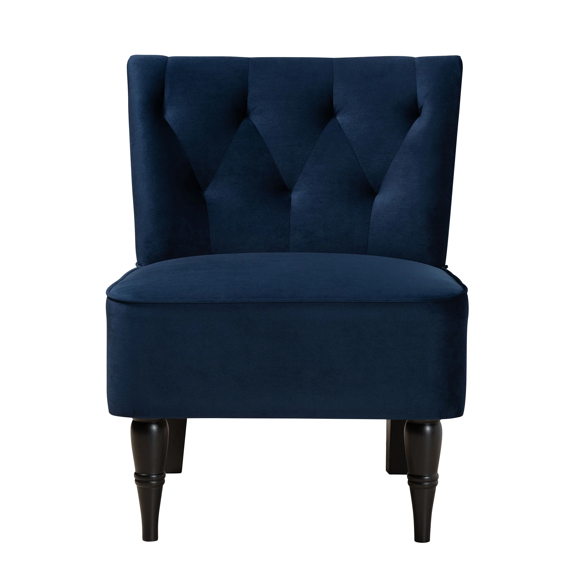Baxton Studio Harmon Modern and Contemporary Transitional Navy Blue Velvet Fabric Upholstered and Black Finished Wood Accent Chair - Image 3