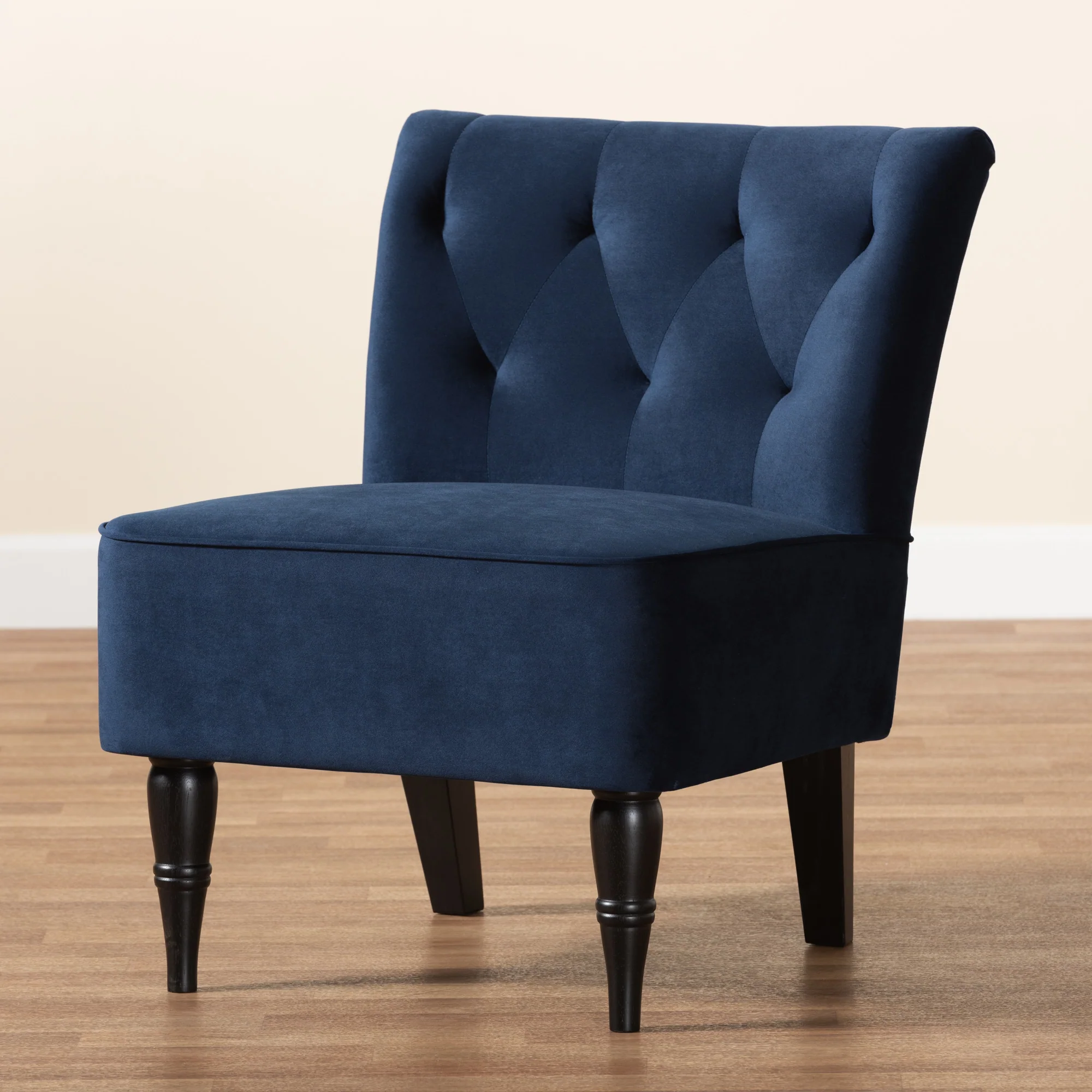 Baxton Studio Harmon Modern and Contemporary Transitional Navy Blue Velvet Fabric Upholstered and Black Finished Wood Accent Chair - Image 9