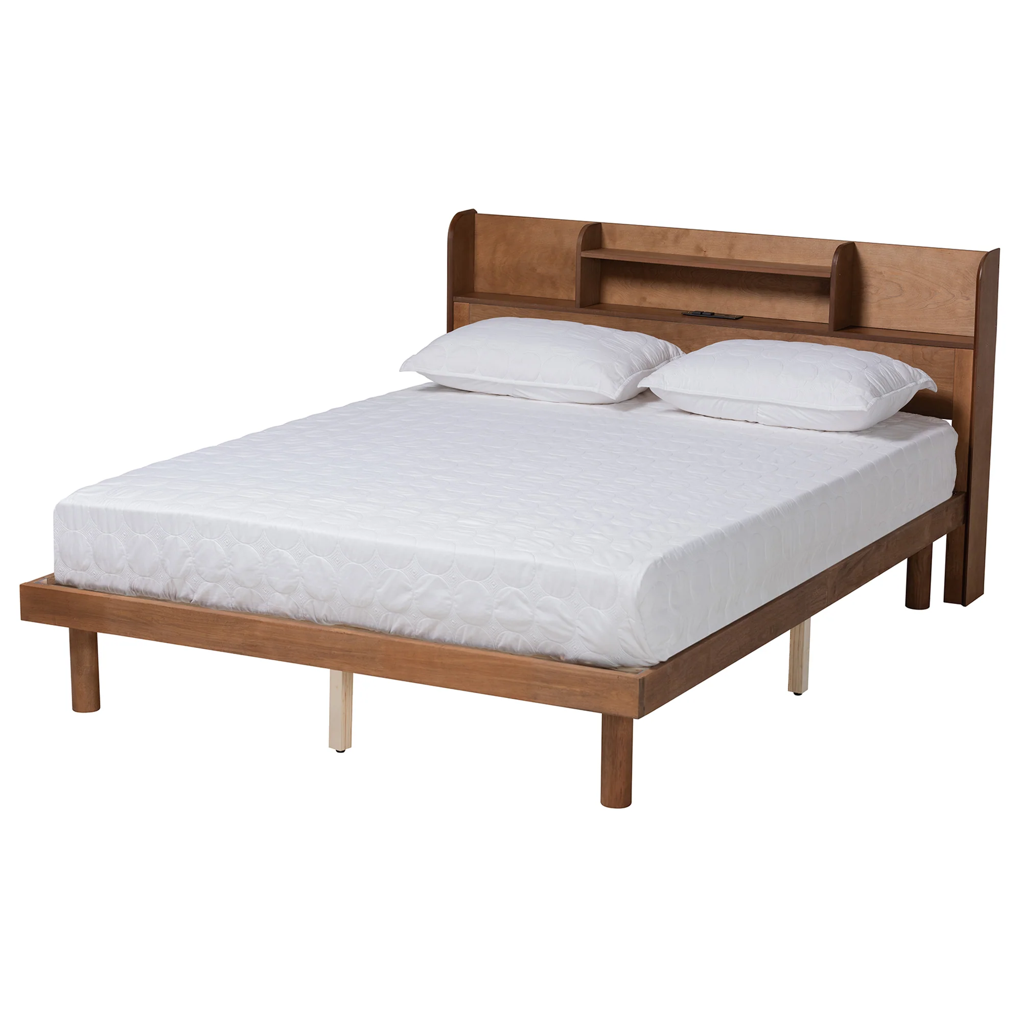 Baxton Studio Harper Mid-Century Modern Transitional Walnut Brown Finished Wood Full Size Platform Bed with Charging Station - Image 2