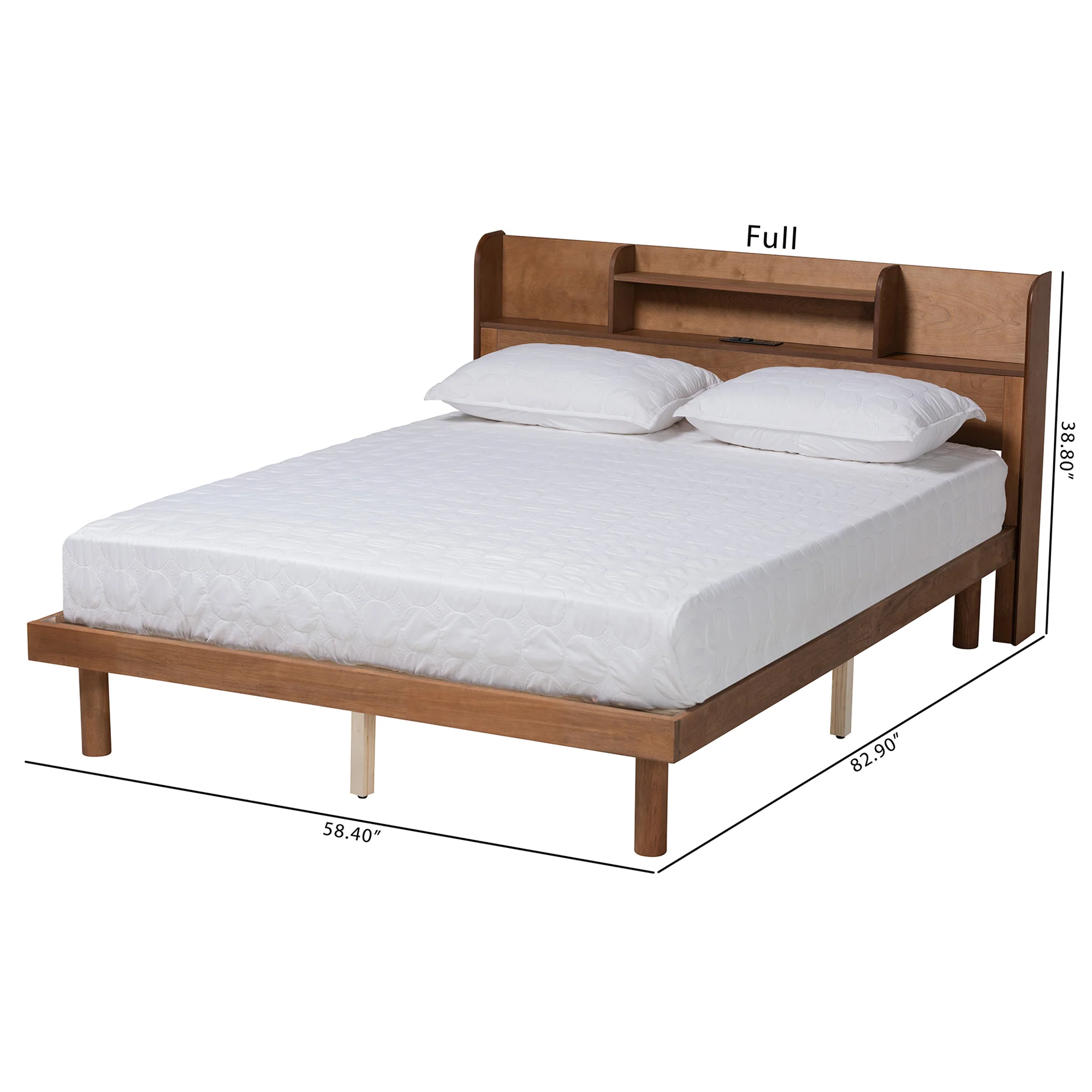 Baxton Studio Harper Mid-Century Modern Transitional Walnut Brown Finished Wood Queen Size Platform Bed with Charging Station - Image 10
