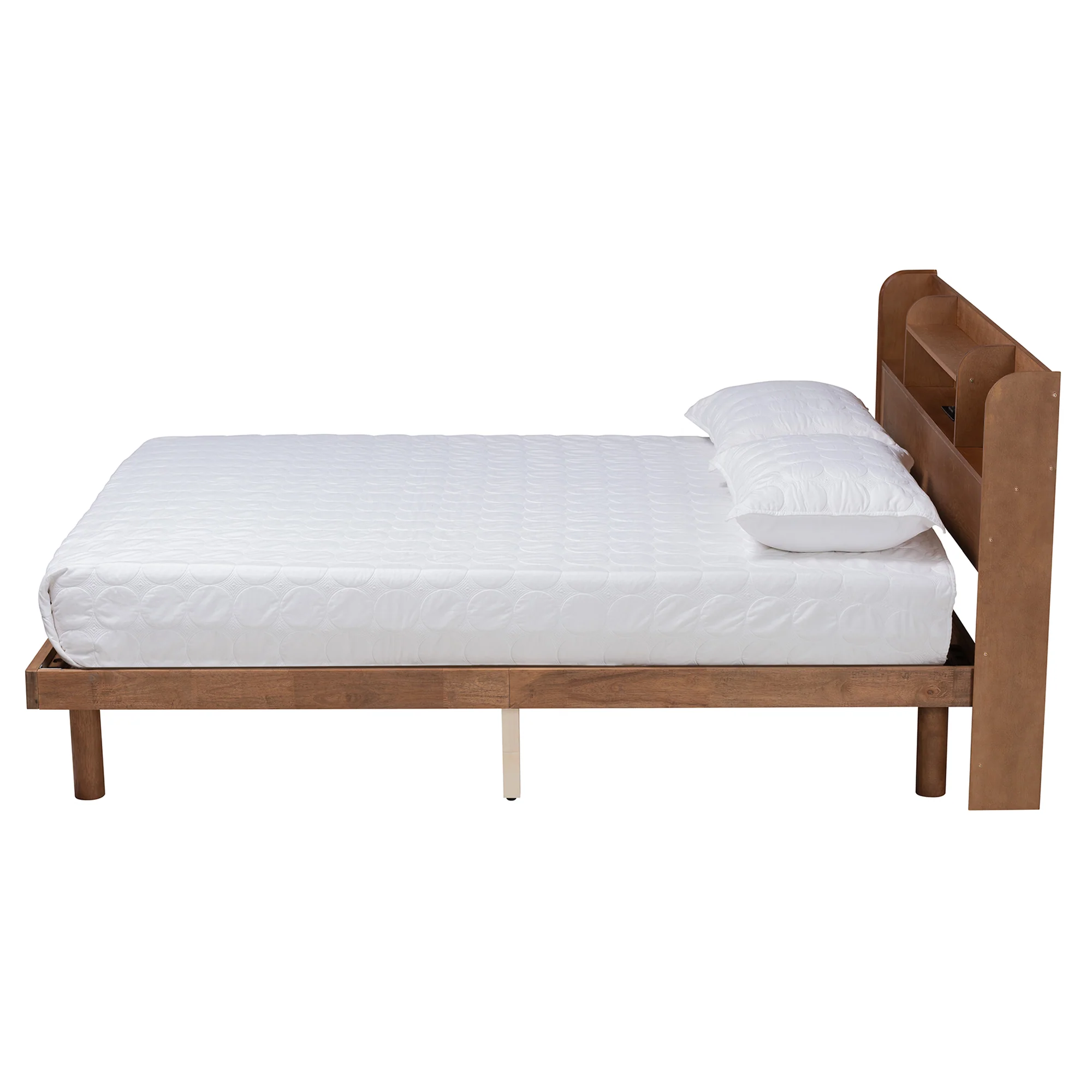 Baxton Studio Harper Mid-Century Modern Transitional Walnut Brown Finished Wood Queen Size Platform Bed with Charging Station - Image 3