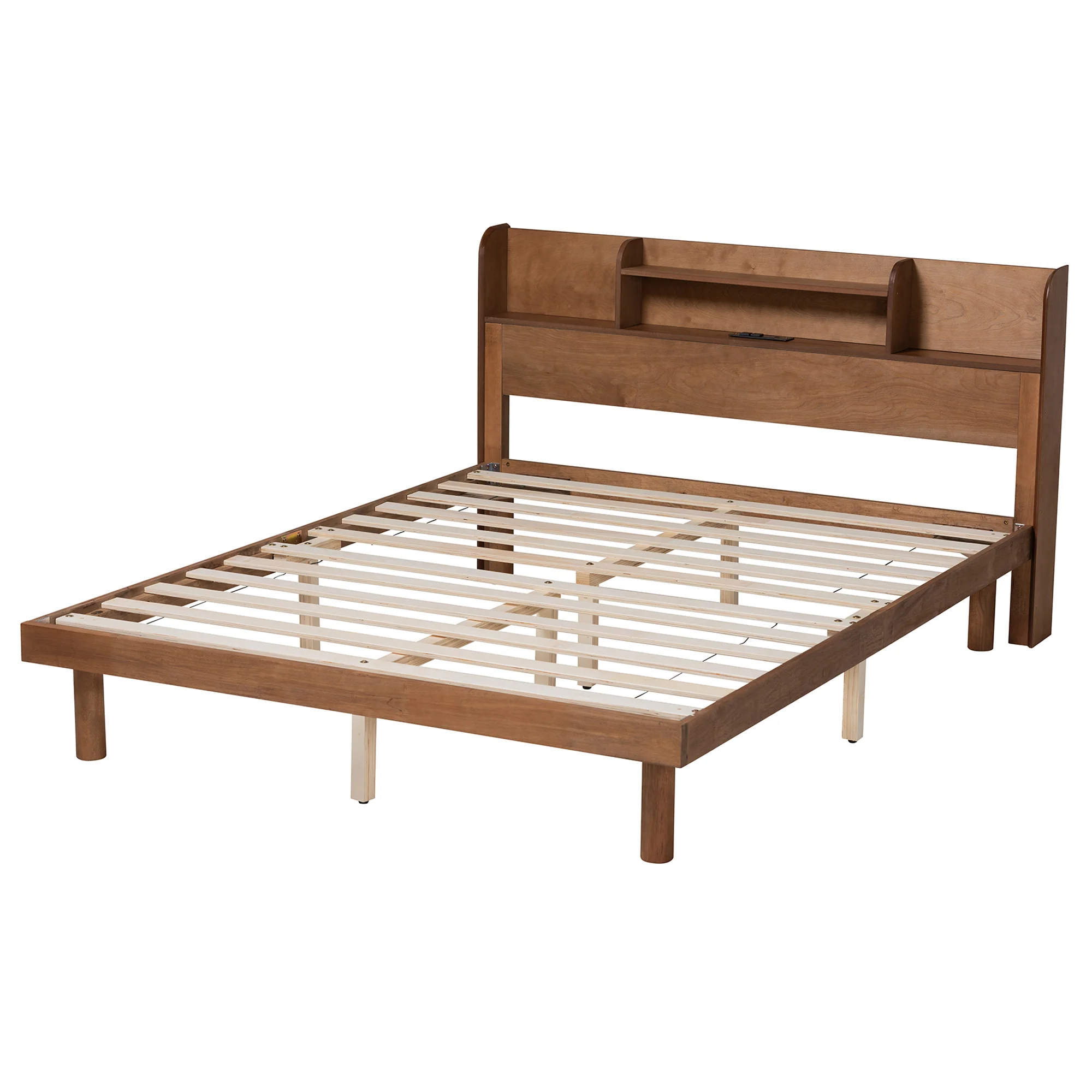 Baxton Studio Harper Mid-Century Modern Transitional Walnut Brown Finished Wood Queen Size Platform Bed with Charging Station - Image 4