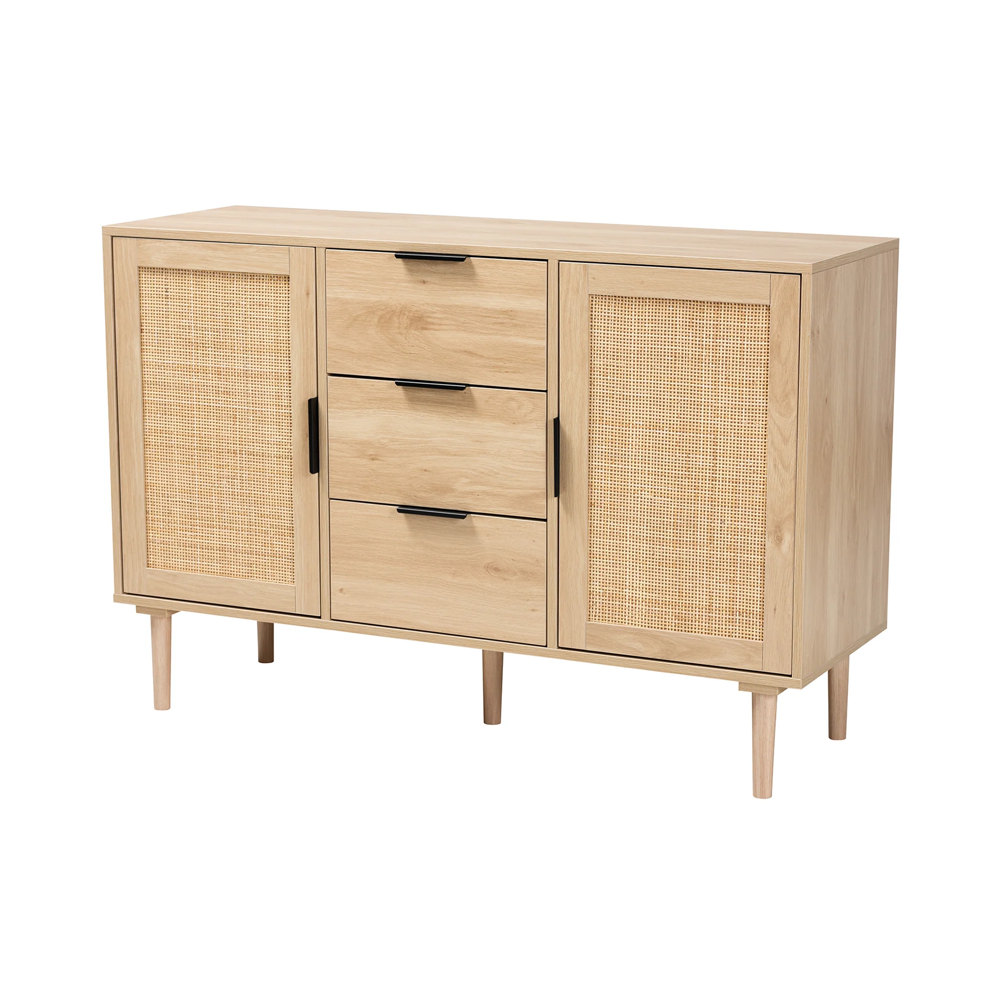 Baxton Studio Harrison Mid-Century Modern Natural Brown Finished Wood and Natural Rattan 3-Drawer Sideboard - Image 2