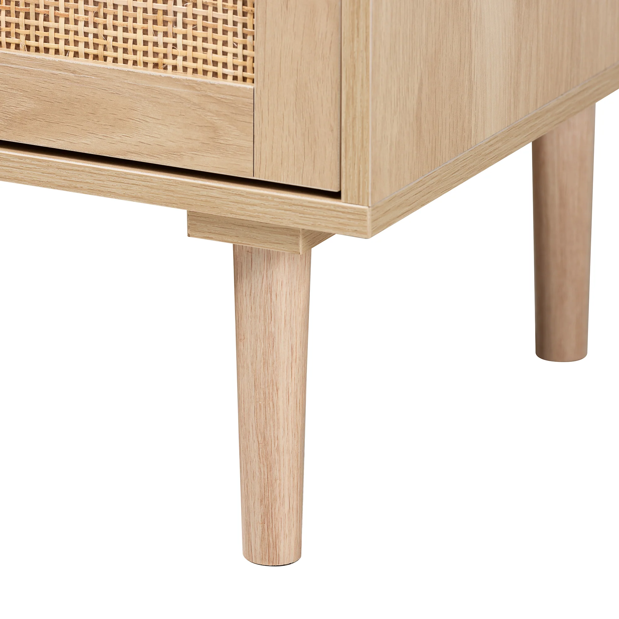 Baxton Studio Harrison Mid-Century Modern Natural Brown Finished Wood and Natural Rattan 3-Drawer Sideboard - Image 7