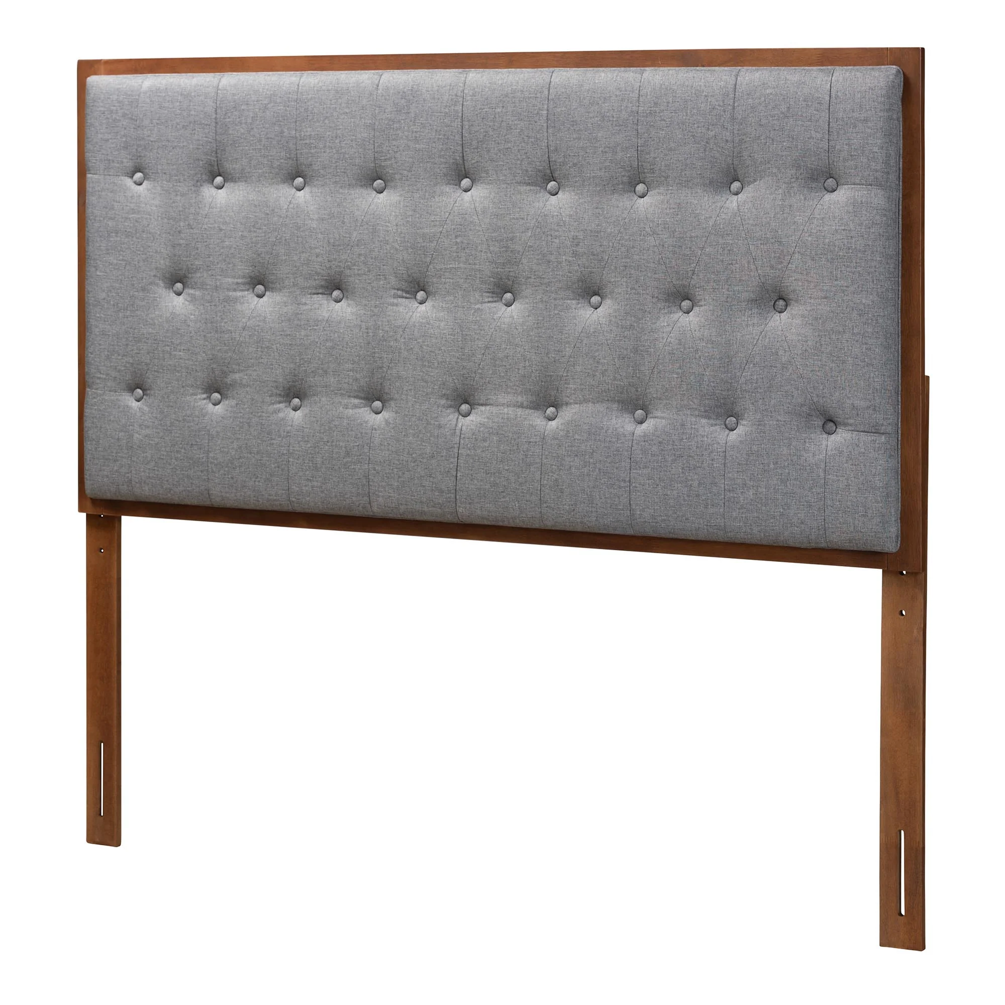 Baxton Studio Harumi Classic and Traditional Grey Fabric and Walnut Brown Finished Wood King size Headboard - Image 4