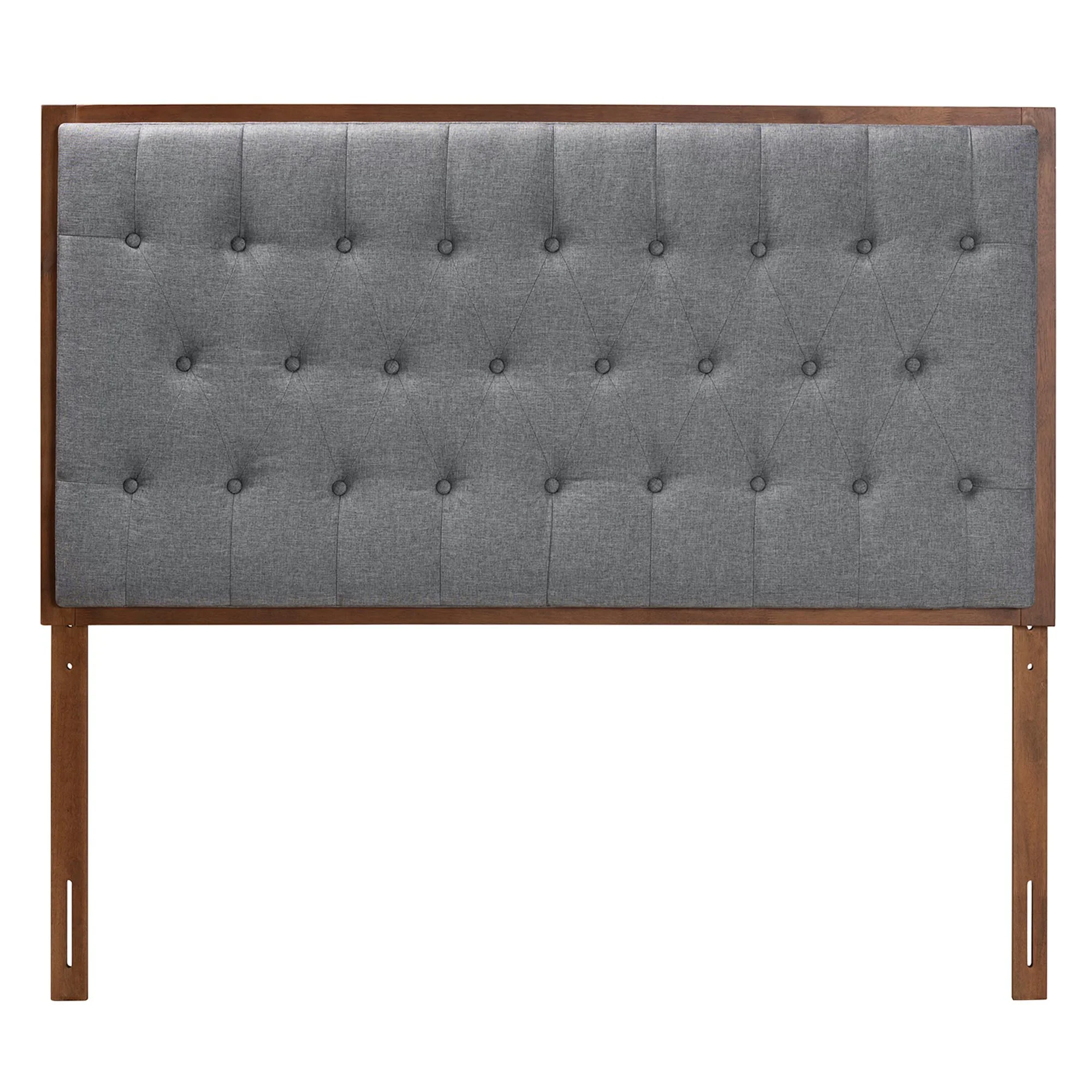 Baxton Studio Harumi Classic and Traditional Grey Fabric and Walnut Brown Finished Wood Queen size Headboard - Image 3