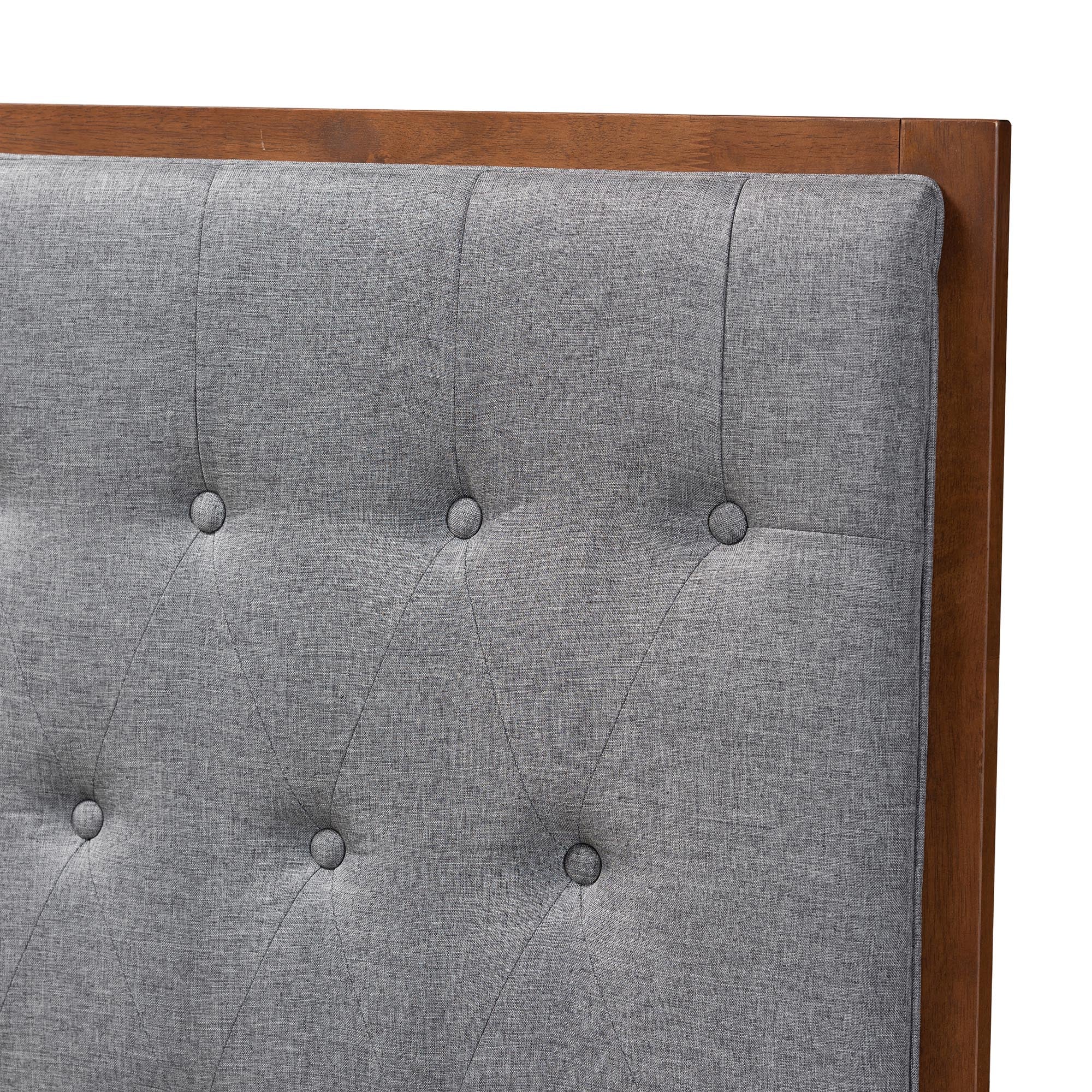 Baxton Studio Harumi Classic and Traditional Grey Fabric and Walnut Brown Finished Wood Queen size Headboard - Image 4