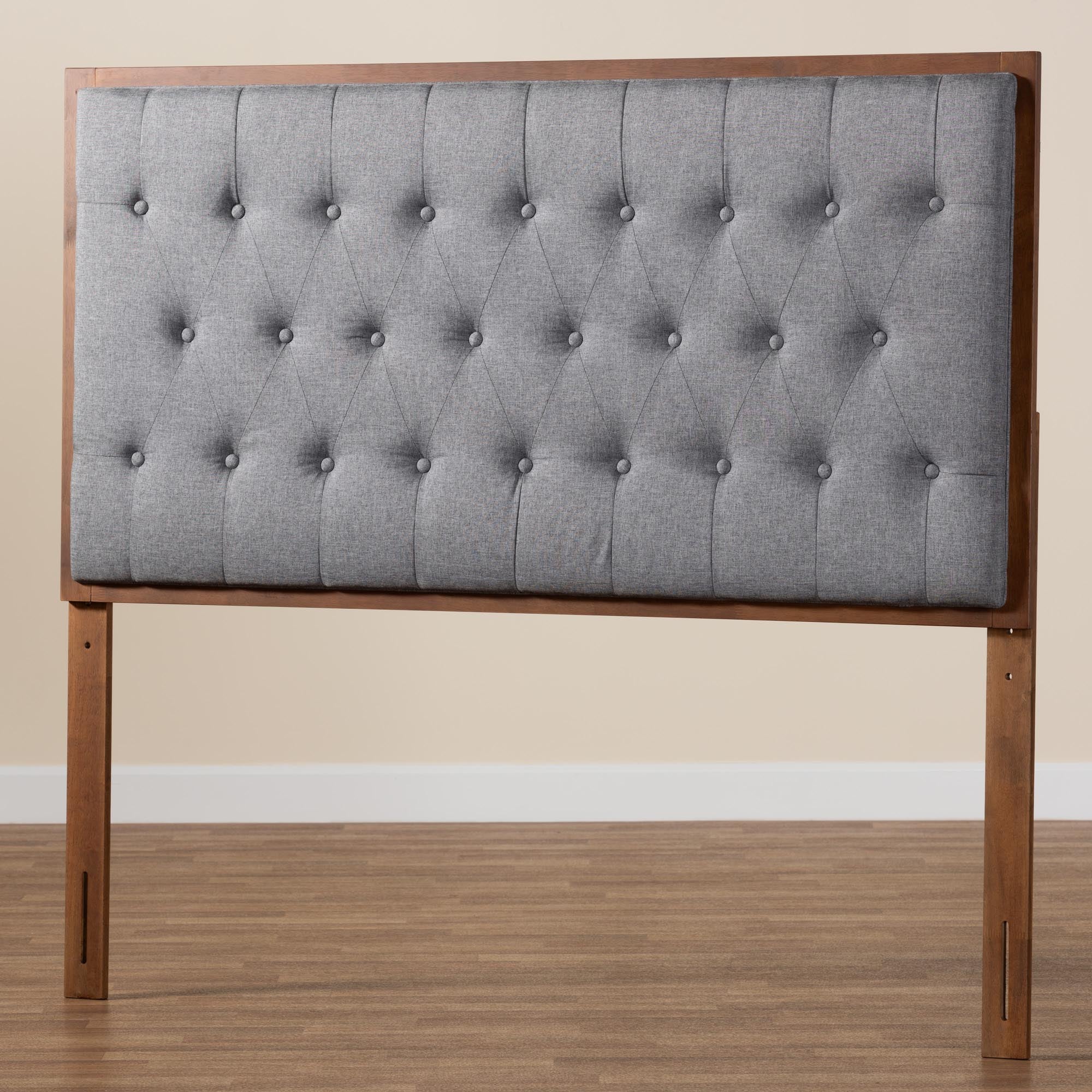 Baxton Studio Harumi Classic and Traditional Grey Fabric and Walnut Brown Finished Wood Queen size Headboard - Image 6