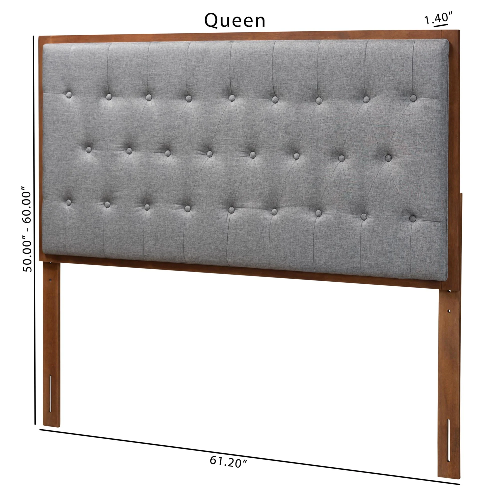 Baxton Studio Harumi Classic and Traditional Grey Fabric and Walnut Brown Finished Wood Queen size Headboard - Image 7