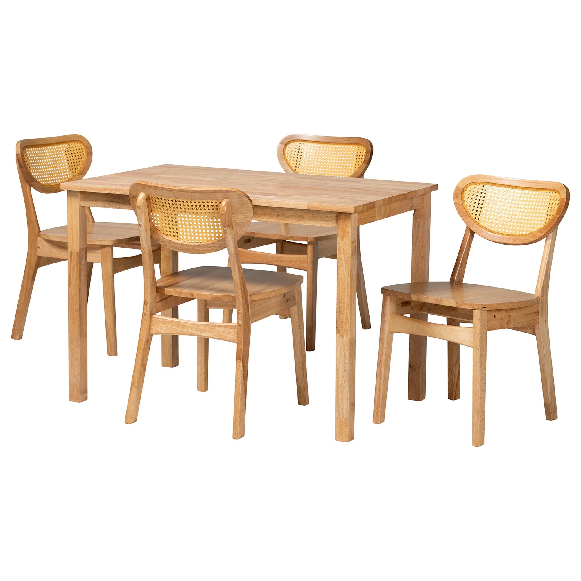 Baxton Studio Haviland Mid-Century Modern Oak Brown Finished Wood and Rattan 5-Piece Dining Set - Image 4