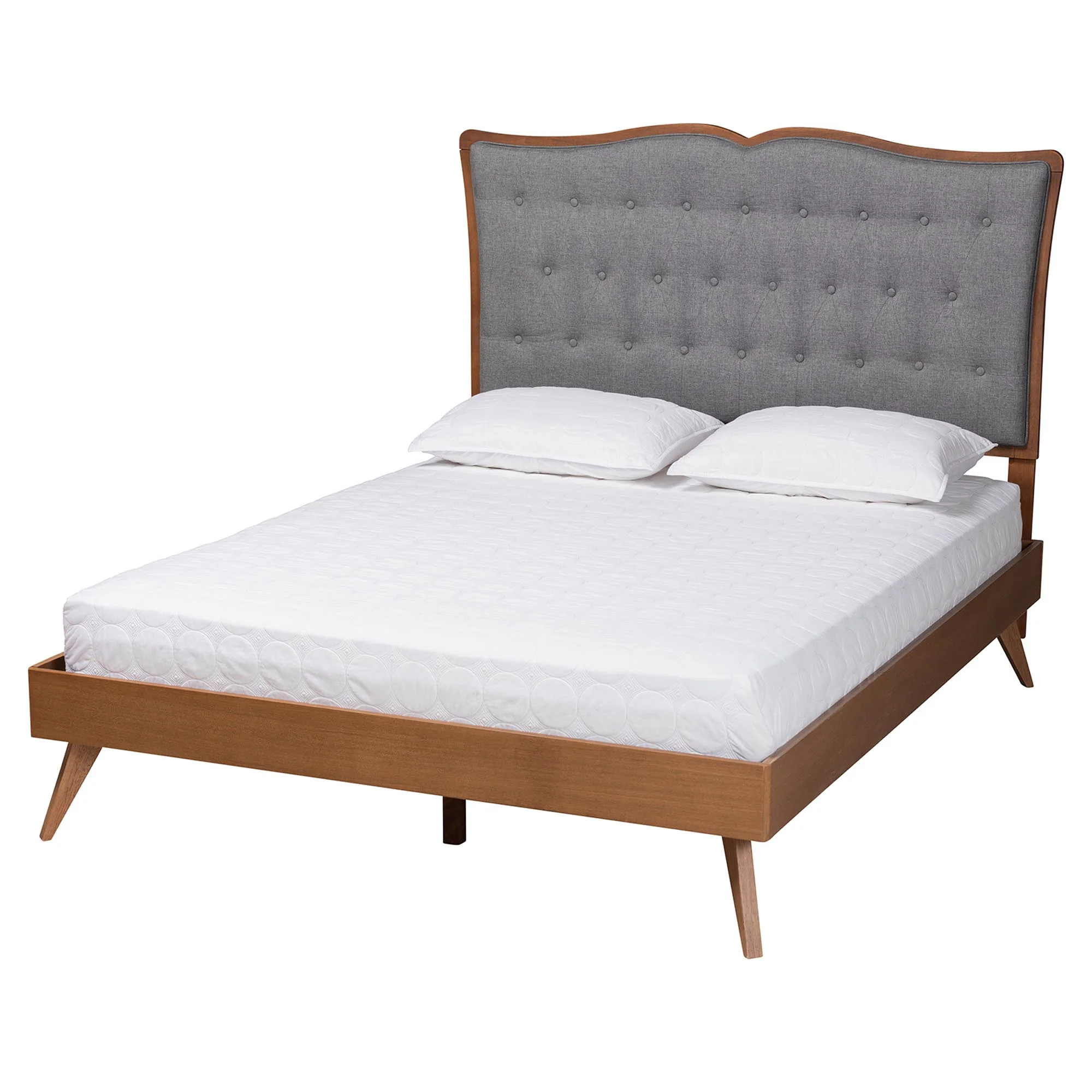 Baxton Studio Hawthorn Classic and Traditional Grey Fabric and Walnut Brown Finished Wood Queen Size Platform Bed - Image 2