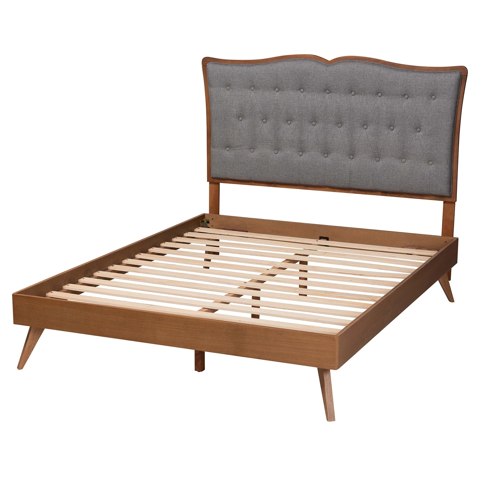 Baxton Studio Hawthorn Classic and Traditional Grey Fabric and Walnut Brown Finished Wood Queen Size Platform Bed - Image 4