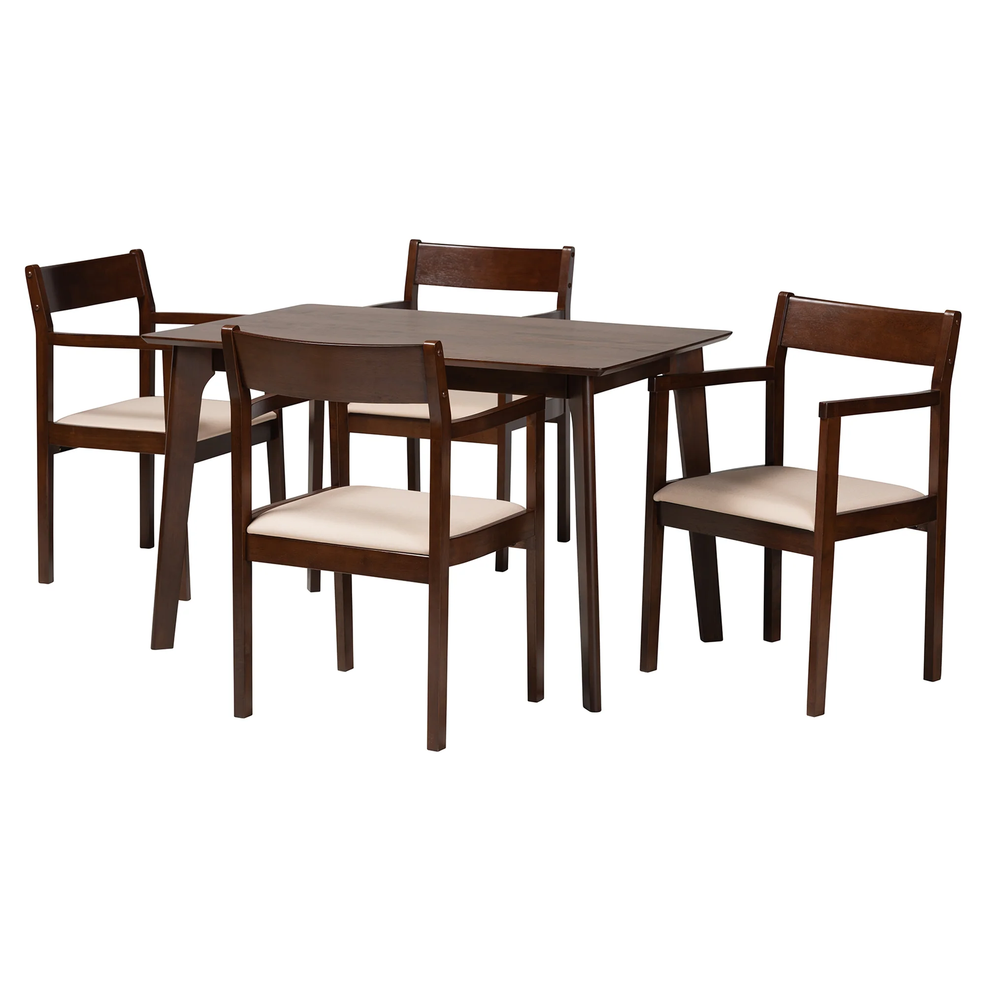 Baxton Studio Helene Mid-Century Modern Cream Fabric and Dark Brown Finished Wood 5-Piece Dining Set - Image 4