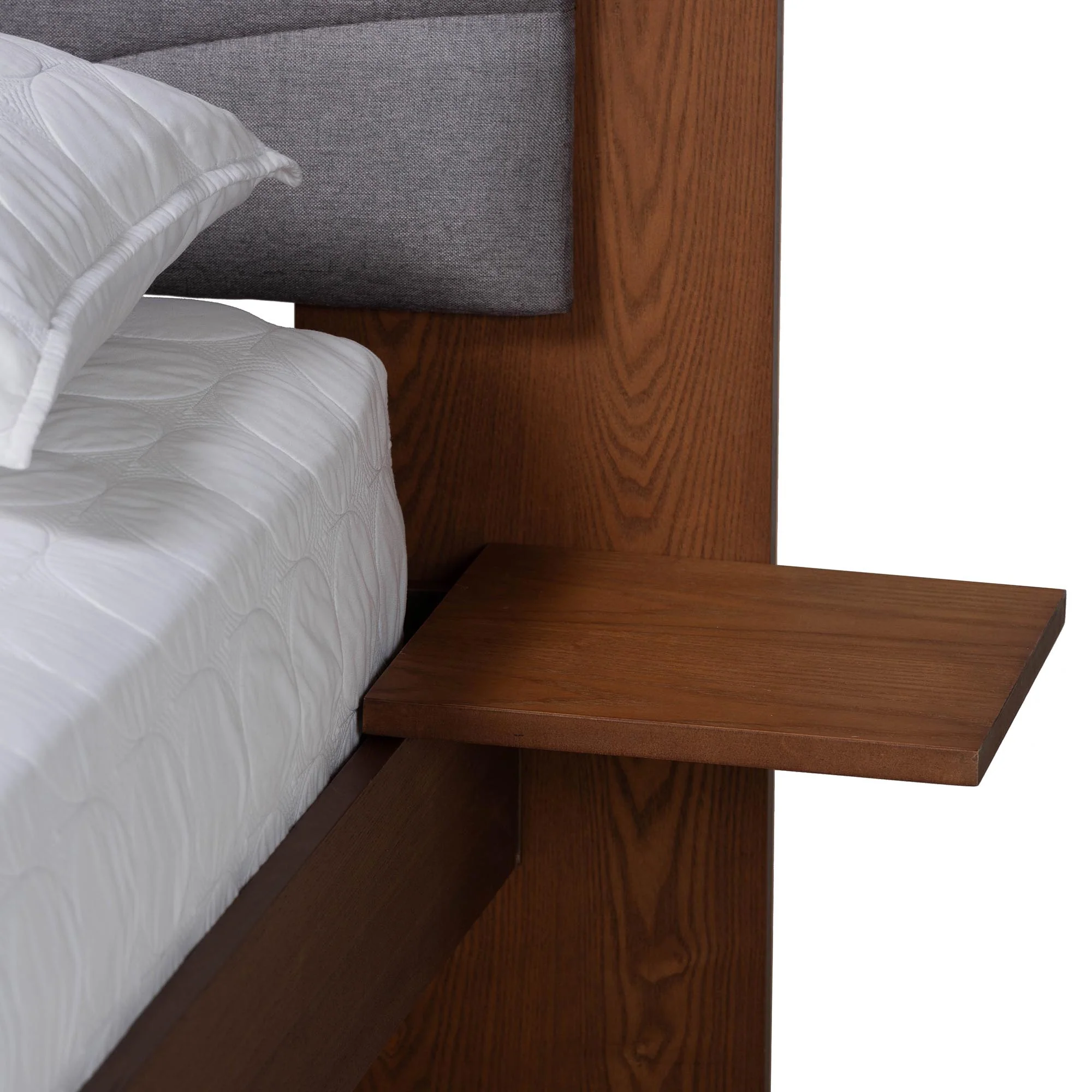 Baxton Studio Hemera Mid-Century Modern Grey Fabric and Walnut Brown Wood Queen Size Platform Bed With Floating Side Table - Image 9