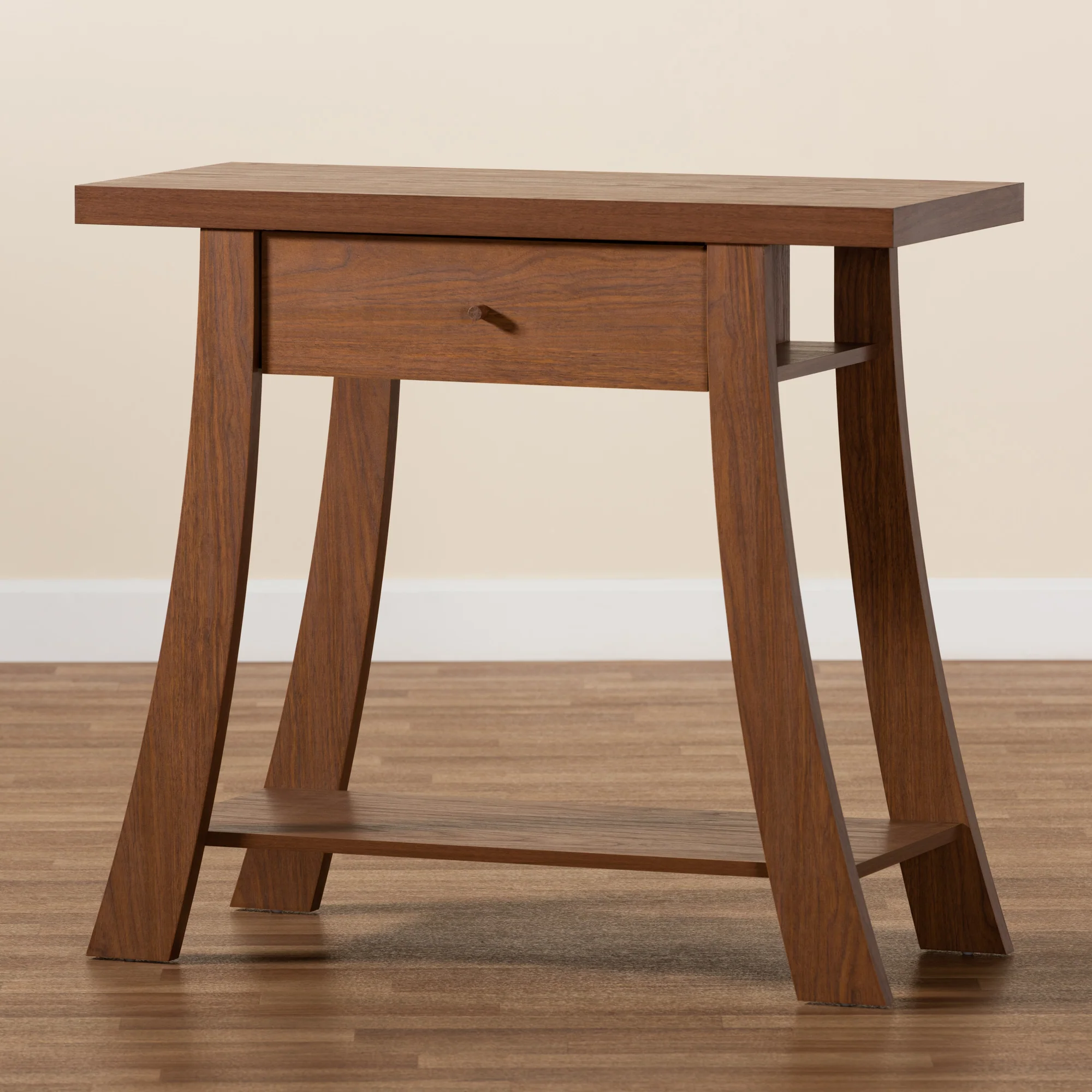 Baxton Studio Herman Modern and Contemporary Walnut Brown Finished Wood 1-Drawer Console Table - Image 9