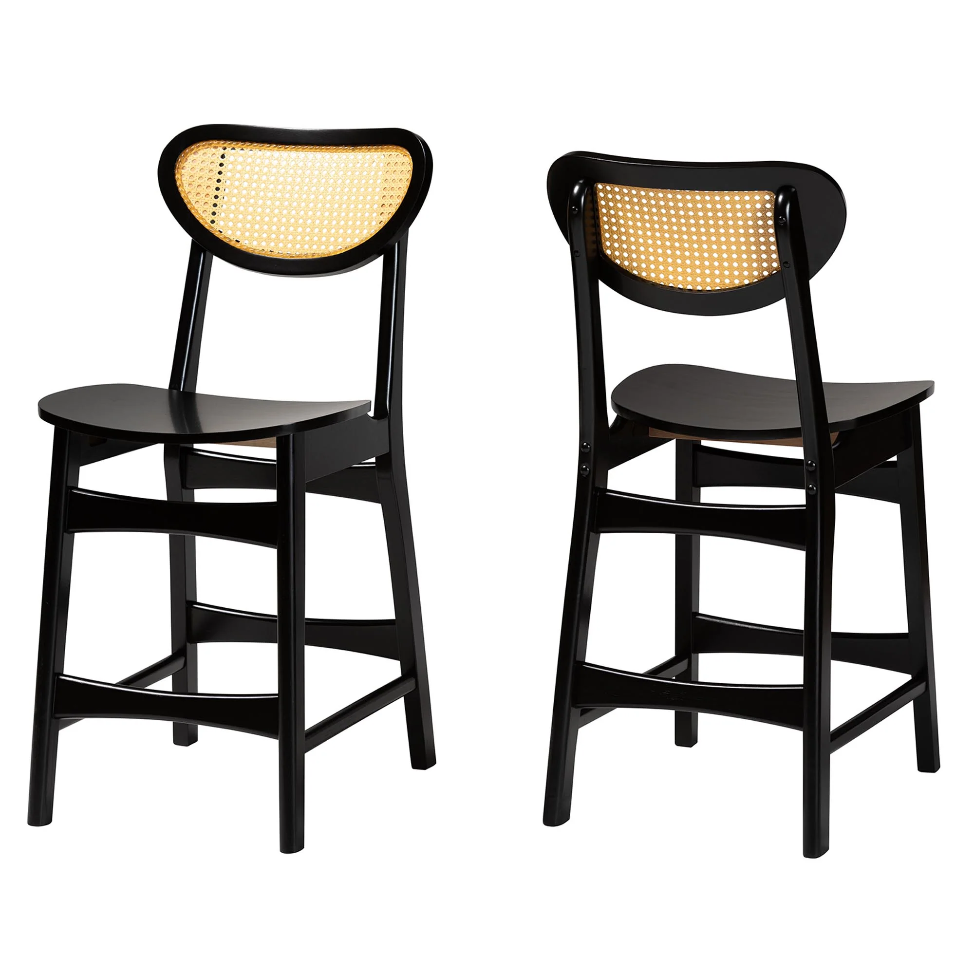 Baxton Studio Hesper Mid-Century Modern Dark Brown Finished Wood and Rattan 2-Piece Counter Stool Set - Image 2