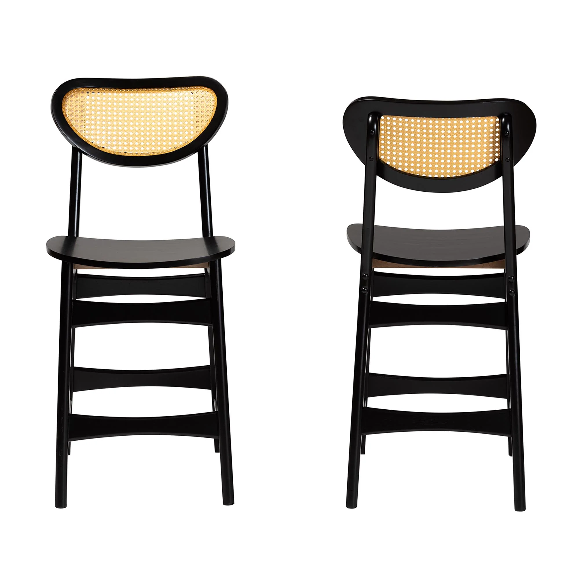 Baxton Studio Hesper Mid-Century Modern Dark Brown Finished Wood and Rattan 2-Piece Counter Stool Set - Image 3