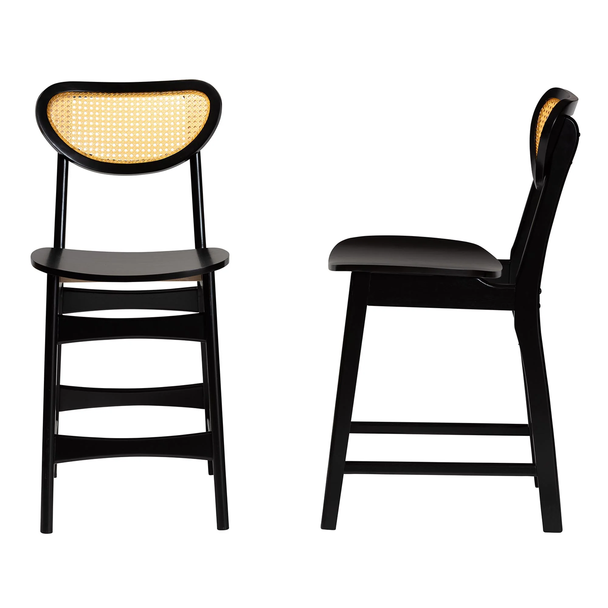 Baxton Studio Hesper Mid-Century Modern Dark Brown Finished Wood and Rattan 2-Piece Counter Stool Set - Image 4
