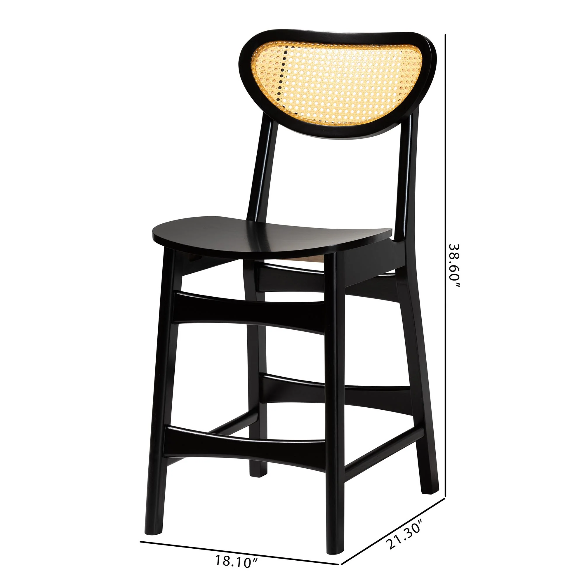 Baxton Studio Hesper Mid-Century Modern Dark Brown Finished Wood and Rattan 2-Piece Counter Stool Set - Image 8