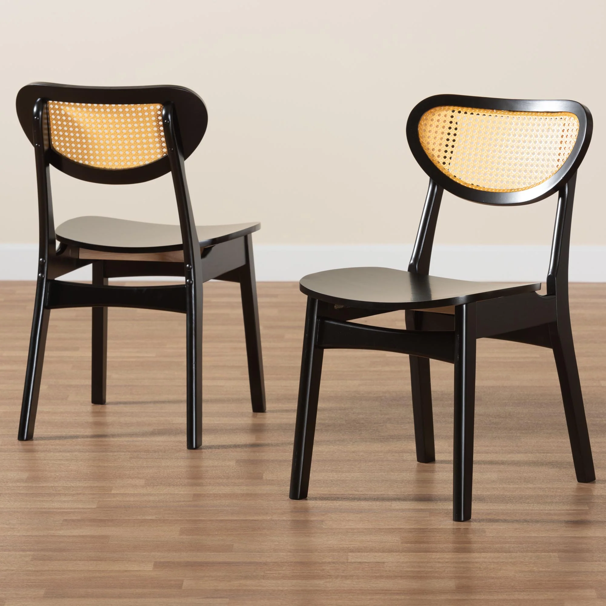 Baxton Studio Hesper Mid-Century Modern Dark Brown Finished Wood and Rattan 2-Piece Dining Chair Set - Image 2
