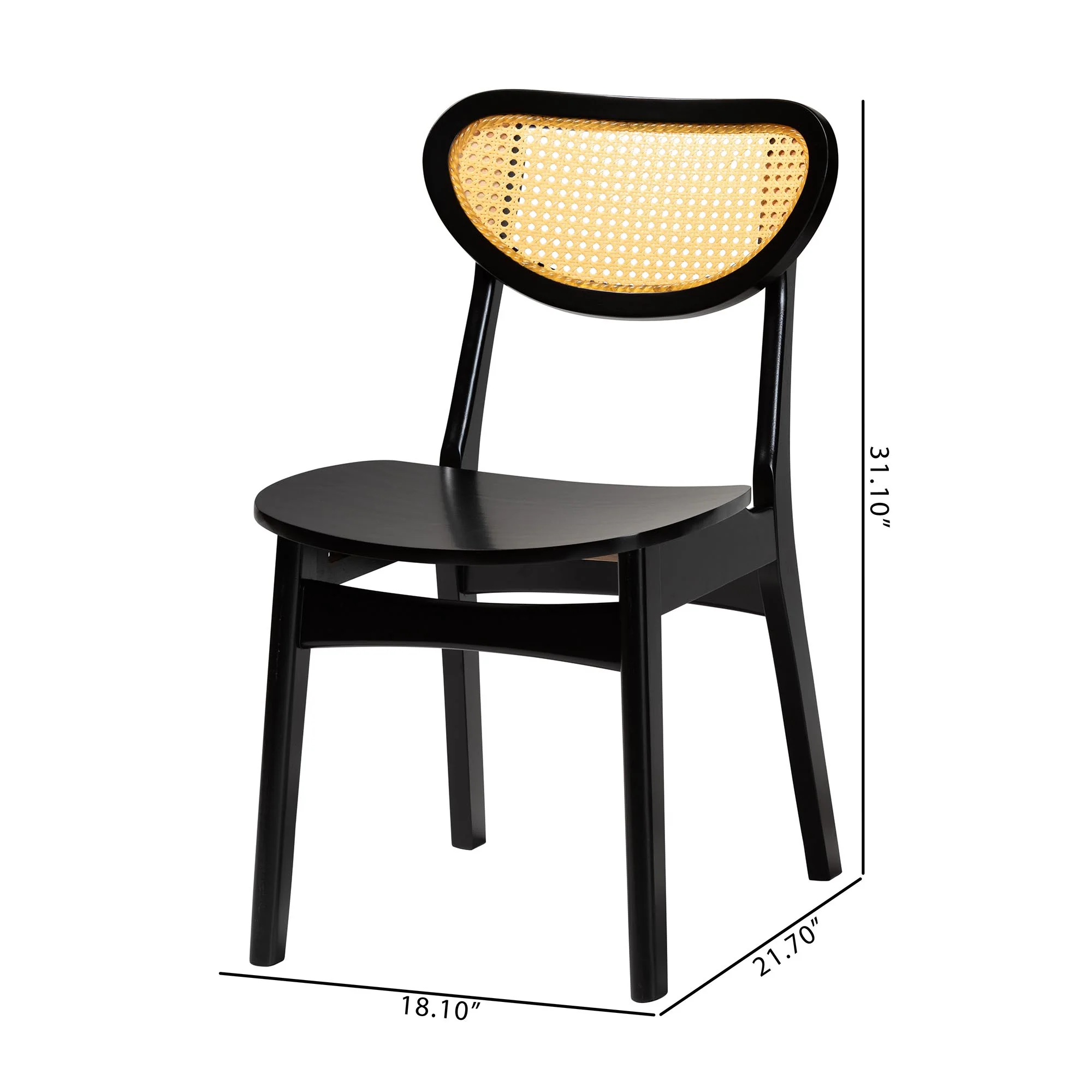 Baxton Studio Hesper Mid-Century Modern Dark Brown Finished Wood and Rattan 2-Piece Dining Chair Set - Image 3