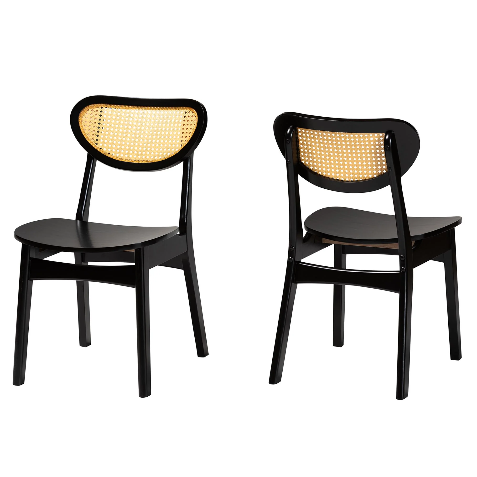Baxton Studio Hesper Mid-Century Modern Dark Brown Finished Wood and Rattan 2-Piece Dining Chair Set - Image 4