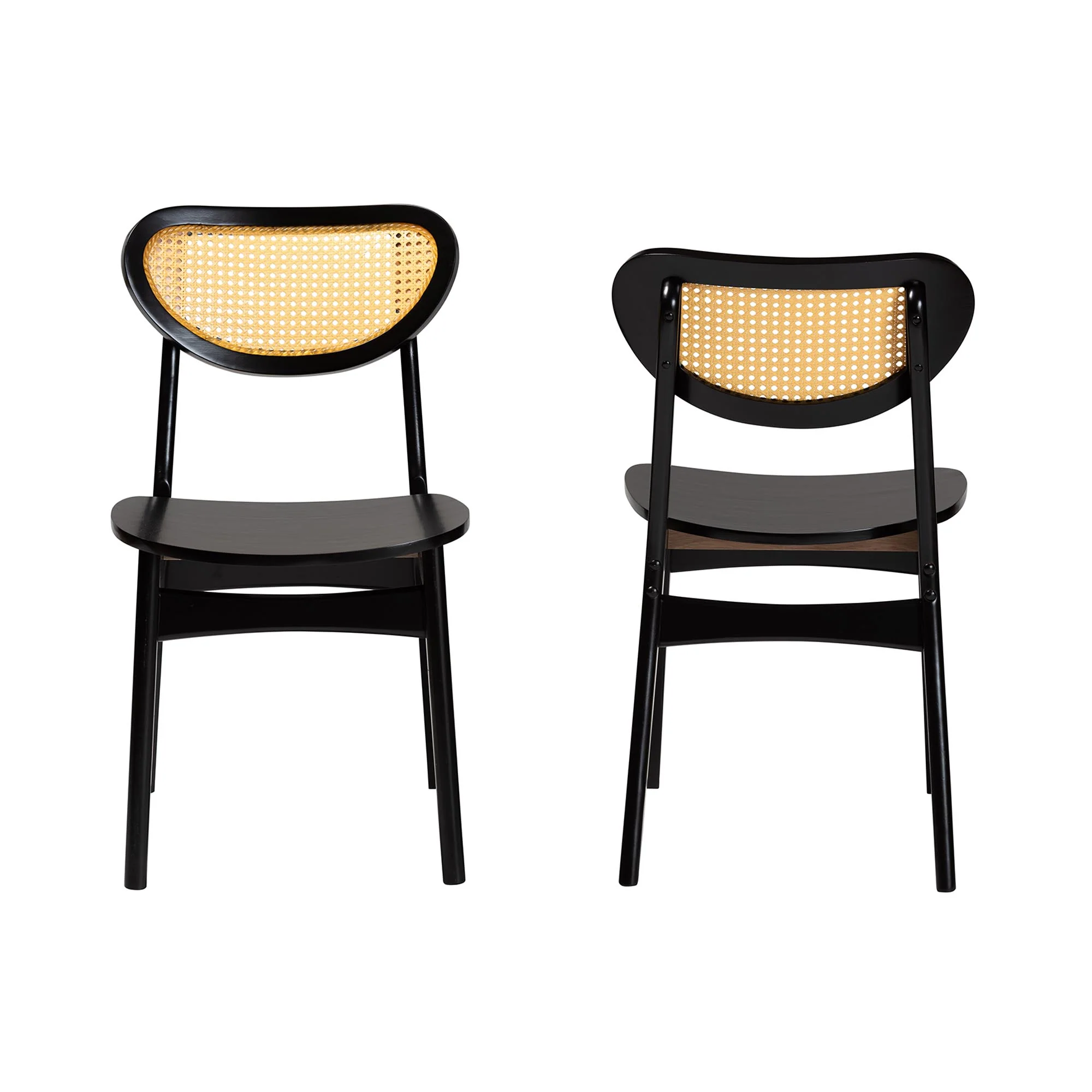 Baxton Studio Hesper Mid-Century Modern Dark Brown Finished Wood and Rattan 2-Piece Dining Chair Set - Image 5