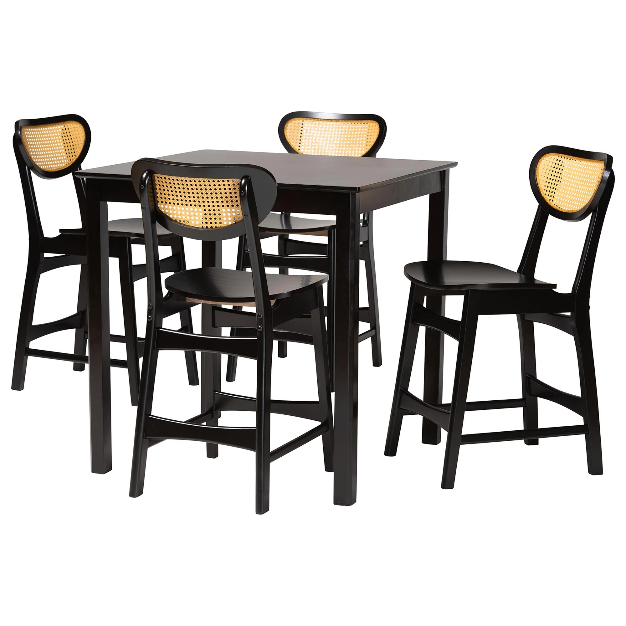 Baxton Studio Hesper Mid-Century Modern Dark Brown Finished Wood and Rattan 5-Piece Pub Set - Image 4