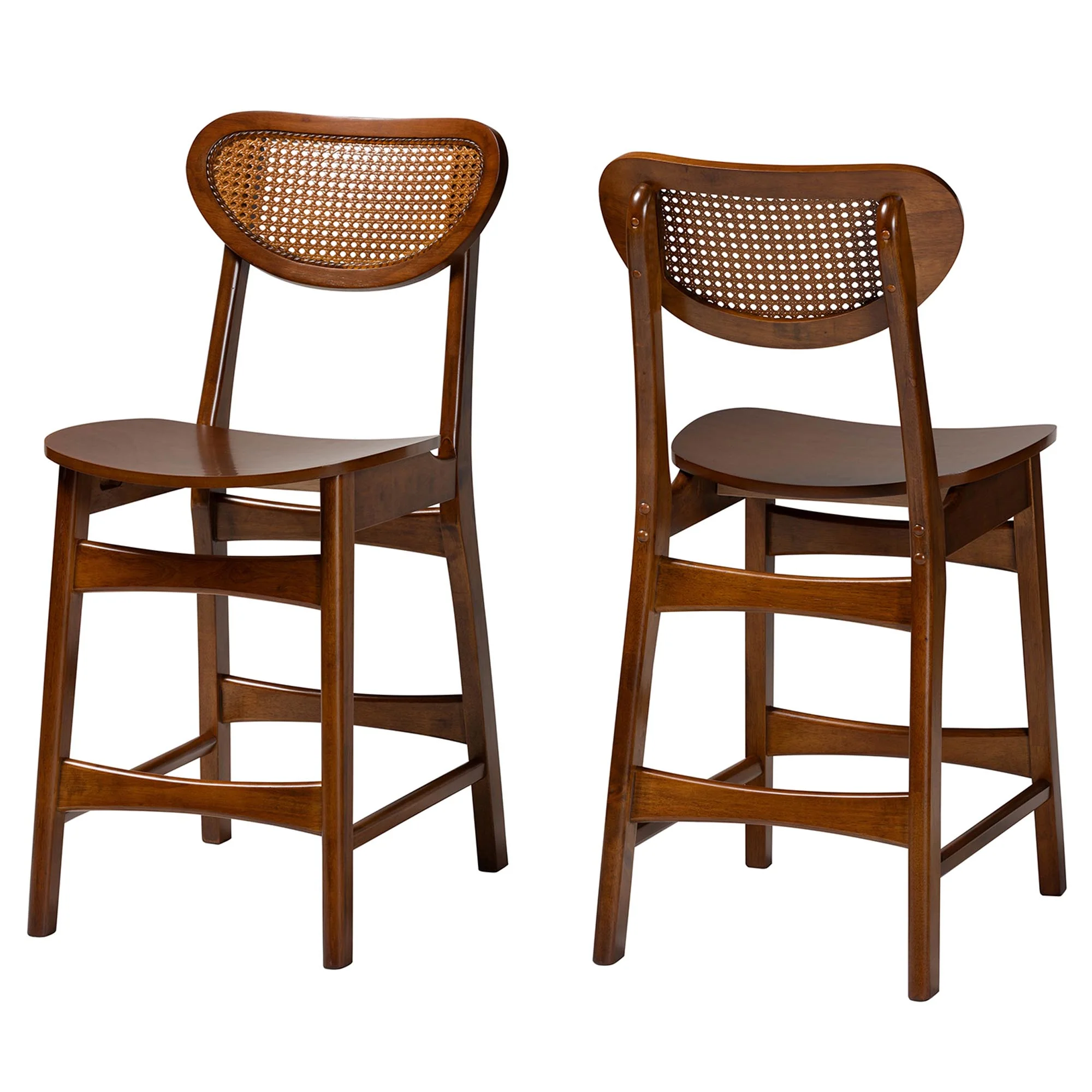 Baxton Studio Hesper Mid-Century Modern Walnut Brown Finished Wood and Rattan 2-Piece Counter Stool Set - Image 2