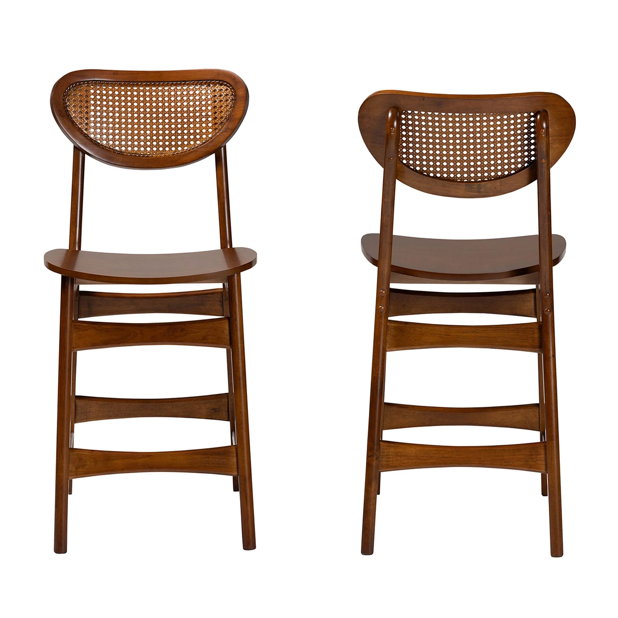 Baxton Studio Hesper Mid-Century Modern Walnut Brown Finished Wood and Rattan 2-Piece Counter Stool Set - Image 3