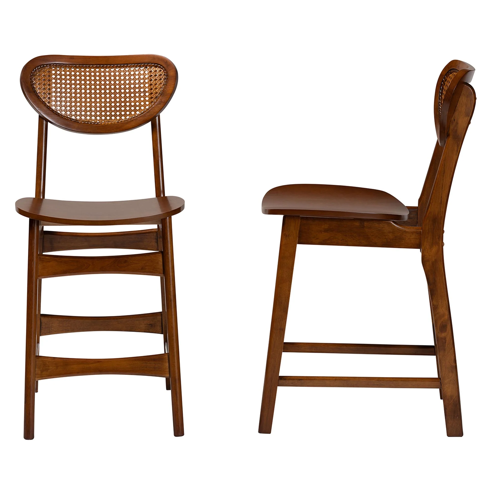 Baxton Studio Hesper Mid-Century Modern Walnut Brown Finished Wood and Rattan 2-Piece Counter Stool Set - Image 4
