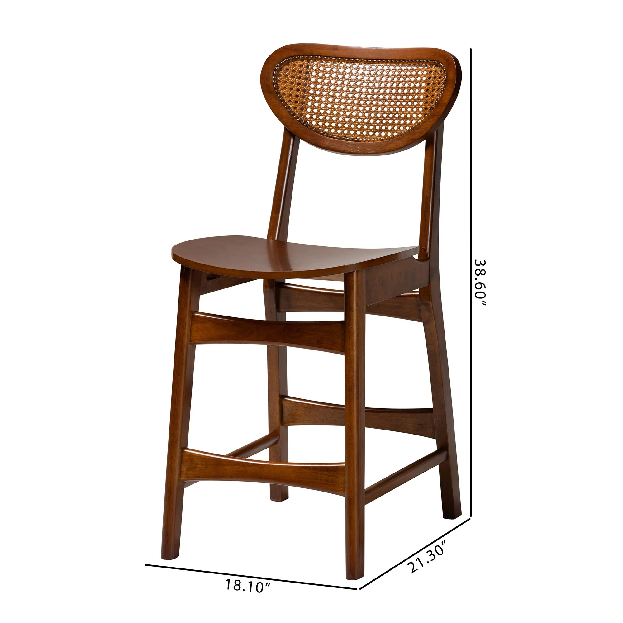 Baxton Studio Hesper Mid-Century Modern Walnut Brown Finished Wood and Rattan 2-Piece Counter Stool Set - Image 8