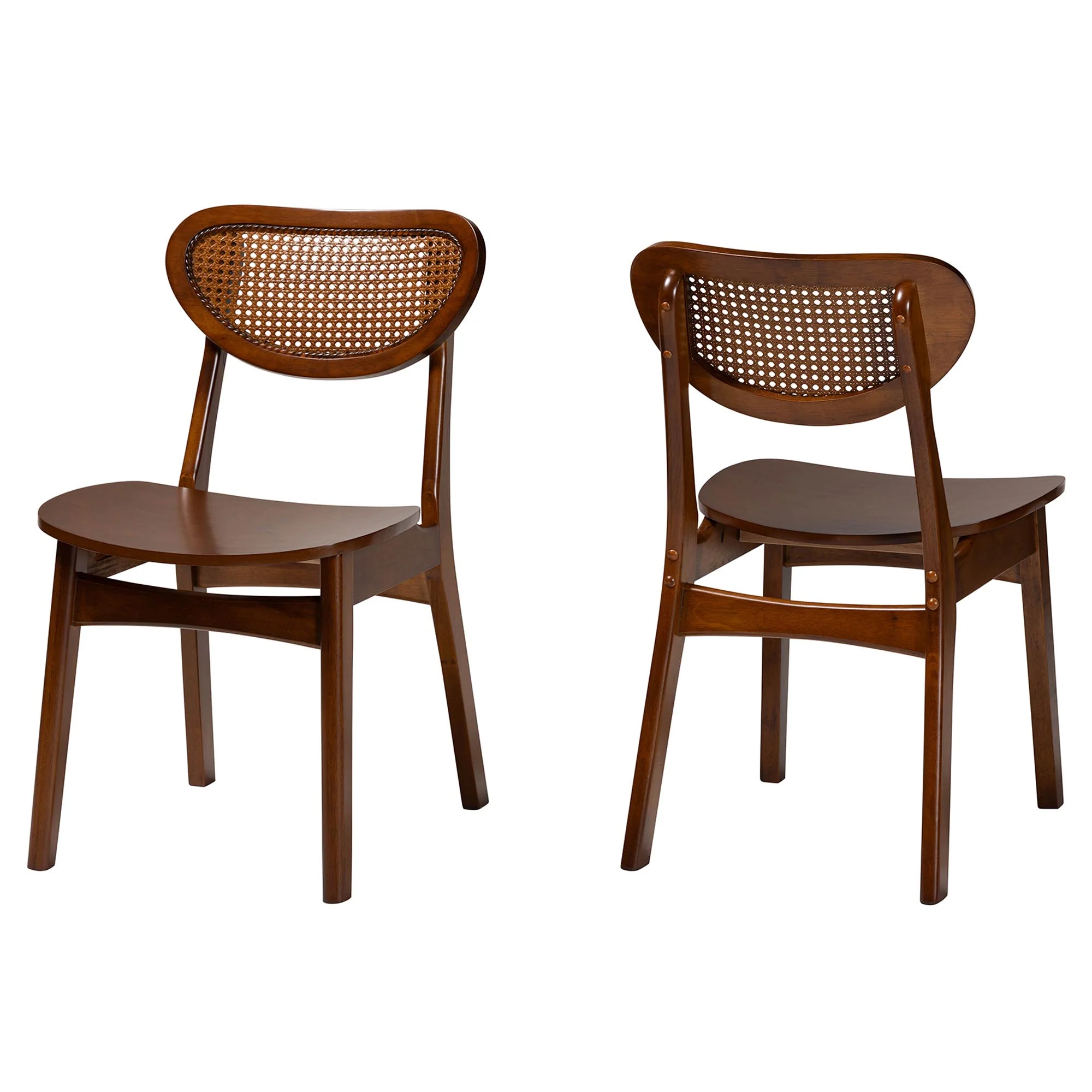 Baxton Studio Hesper Mid-Century Modern Walnut Brown Finished Wood and Rattan 2-Piece Dining Chair Set - Image 2