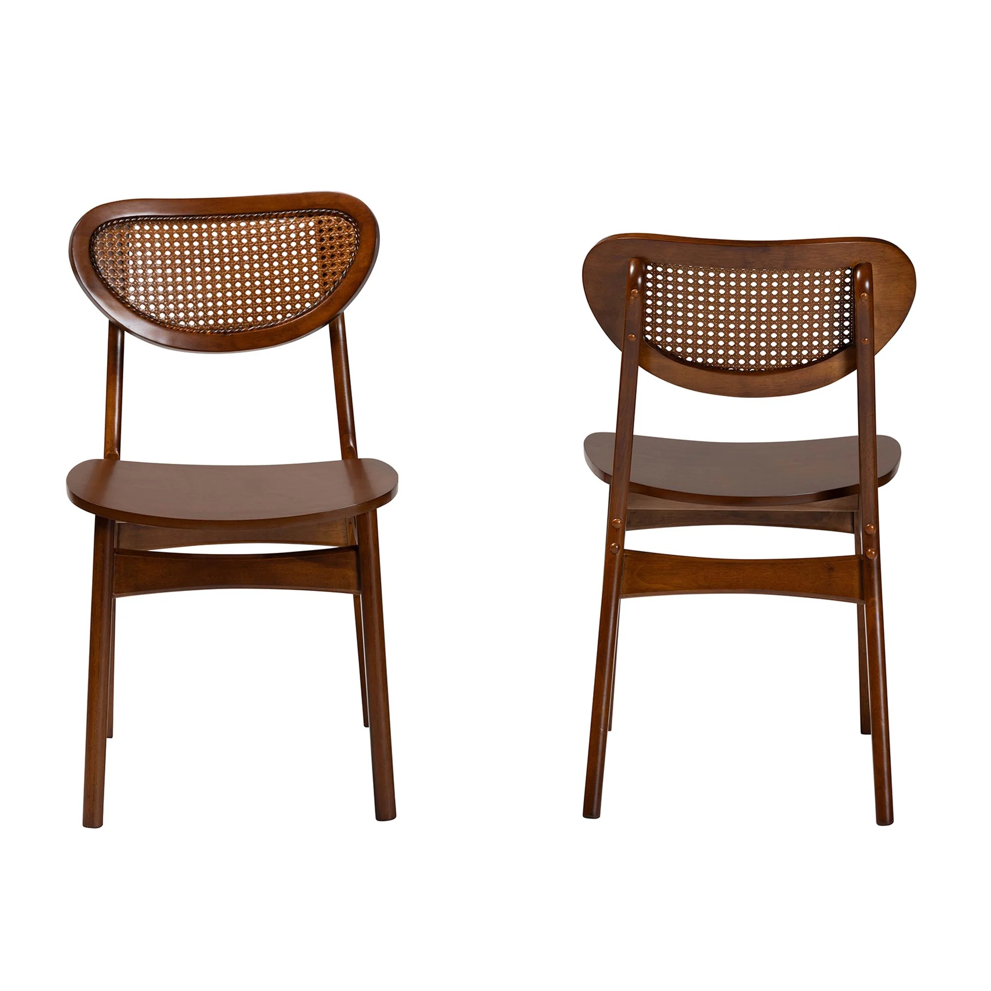 Baxton Studio Hesper Mid-Century Modern Walnut Brown Finished Wood and Rattan 2-Piece Dining Chair Set - Image 3