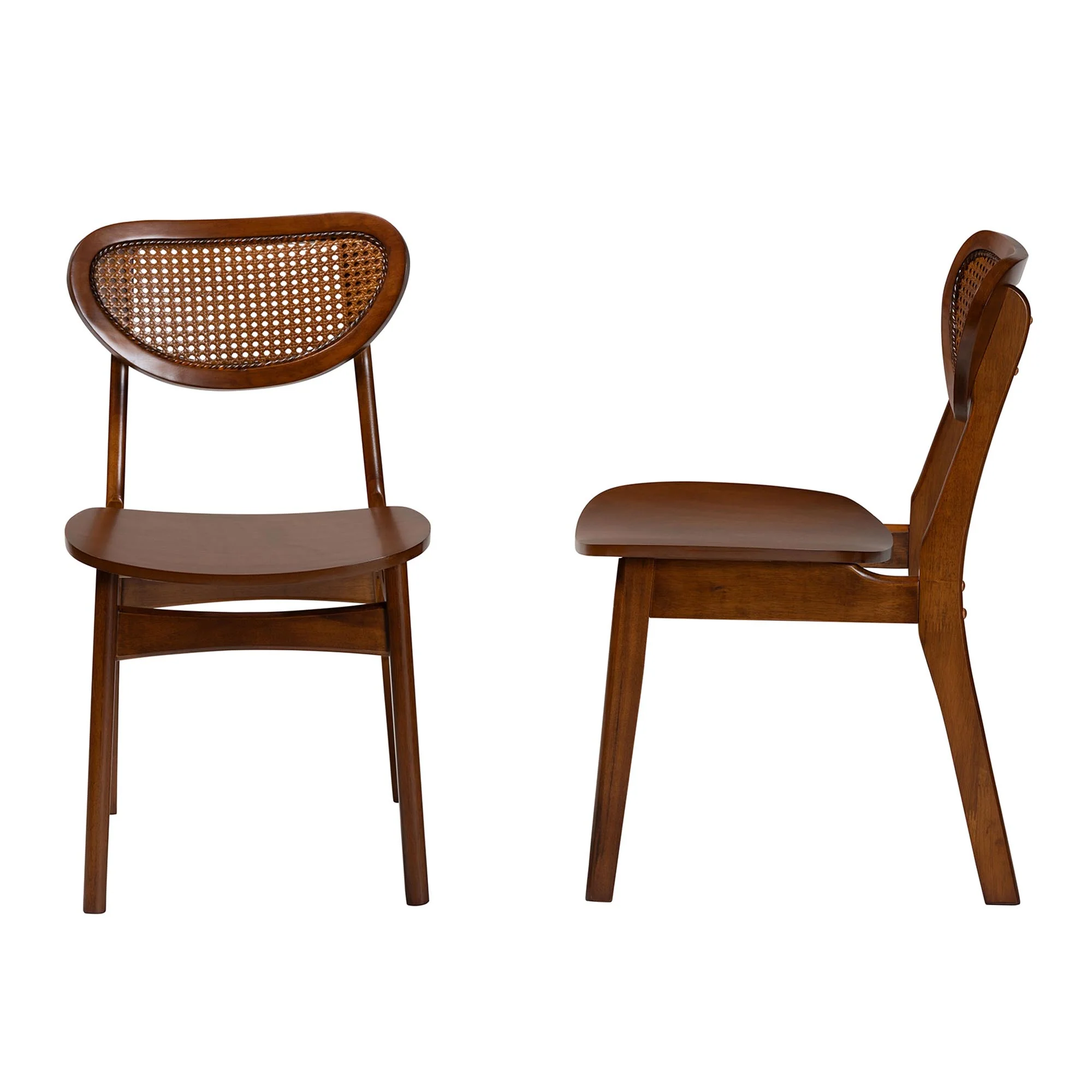 Baxton Studio Hesper Mid-Century Modern Walnut Brown Finished Wood and Rattan 2-Piece Dining Chair Set - Image 4