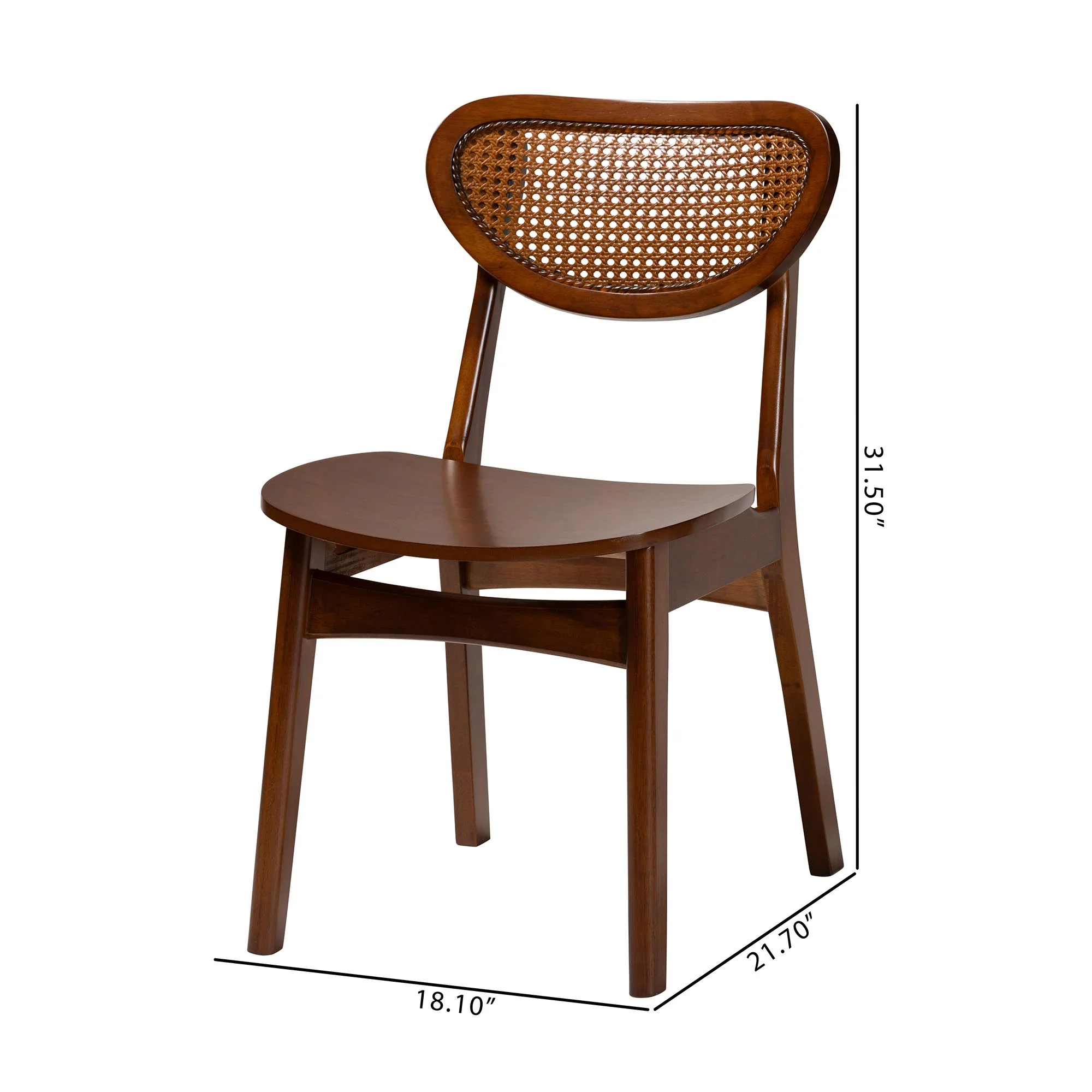 Baxton Studio Hesper Mid-Century Modern Walnut Brown Finished Wood and Rattan 2-Piece Dining Chair Set - Image 8