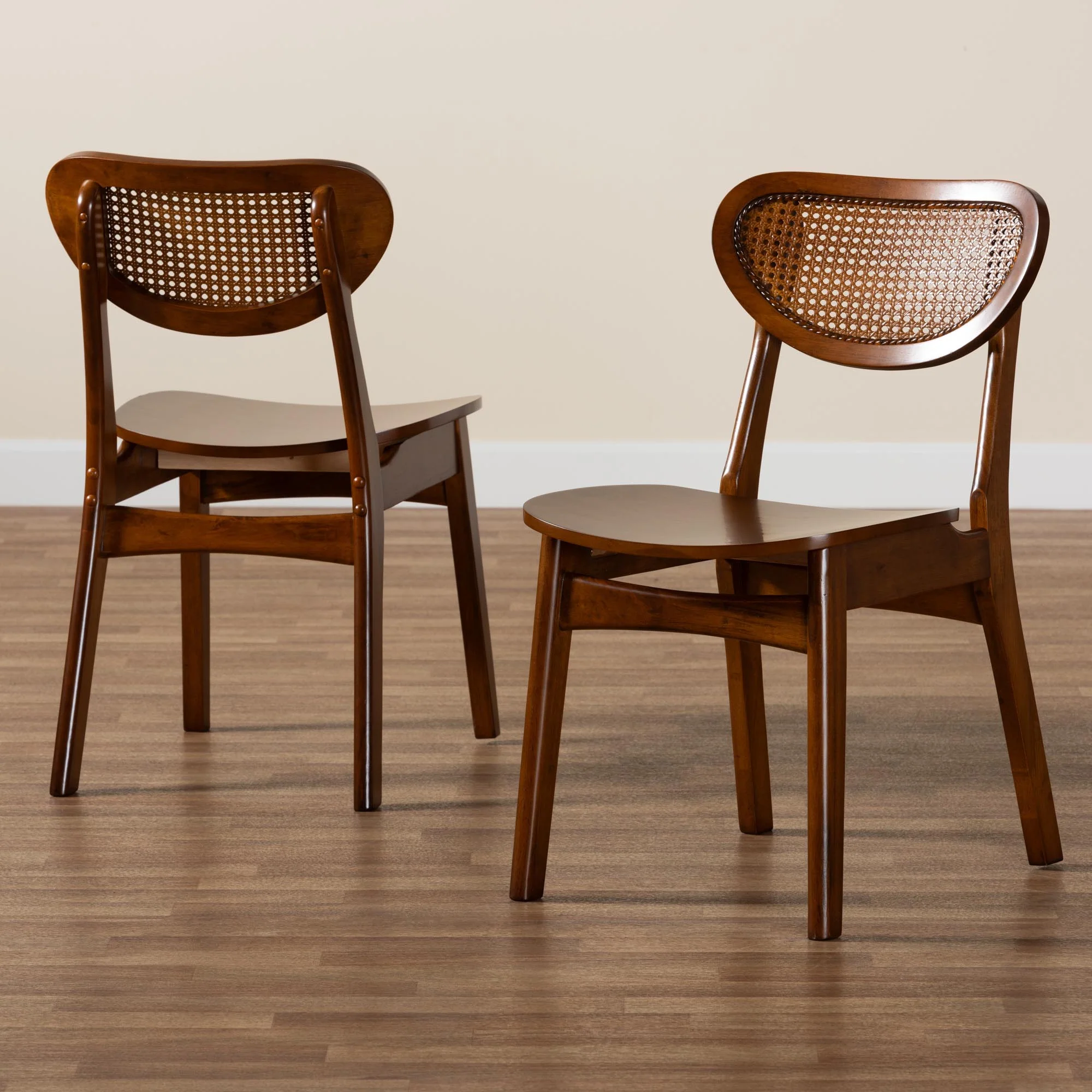 Baxton Studio Hesper Mid-Century Modern Walnut Brown Finished Wood and Rattan 2-Piece Dining Chair Set - Image 9
