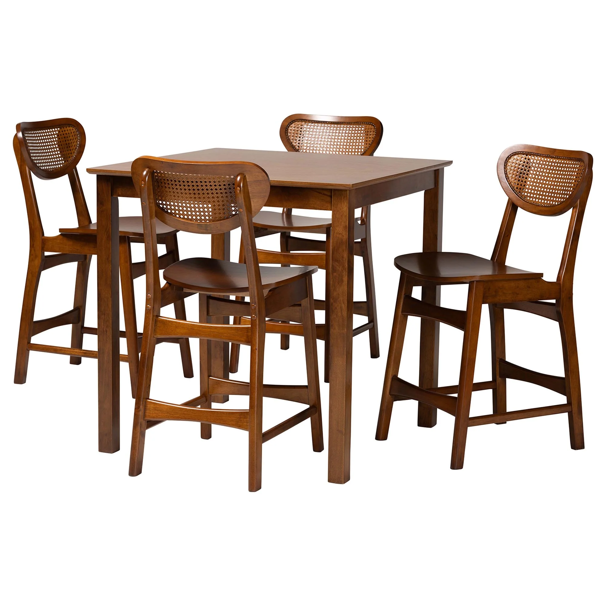 Baxton Studio Hesper Mid-Century Modern Walnut Brown Finished Wood and Rattan 5-Piece Pub Set - Image 4