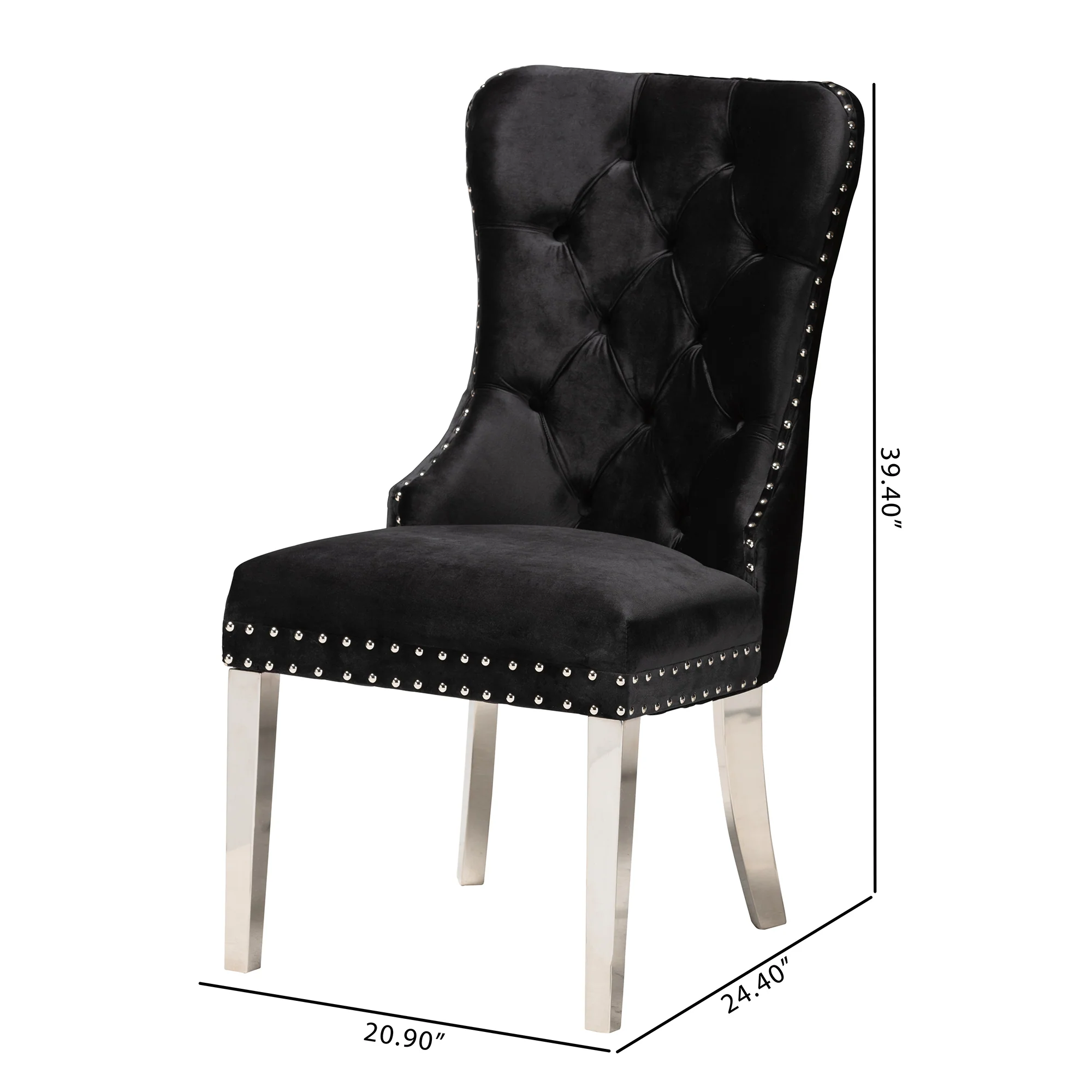 Baxton Studio Honora Contemporary Glam and Luxe Black Velvet Fabric and Silver Metal 2-Piece Dining Chair Set - Image 10