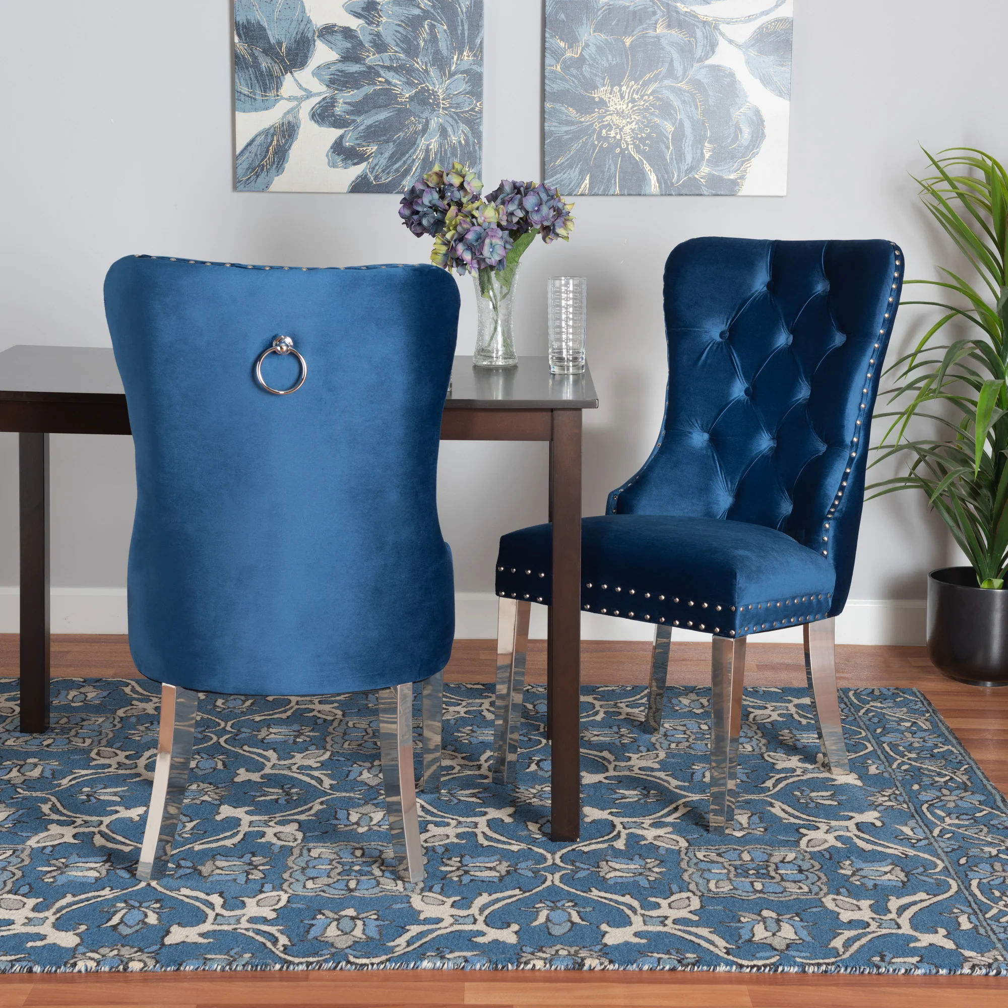 Baxton Studio Honora Contemporary Glam and Luxe Black Velvet Fabric and Silver Metal 2-Piece Dining Chair Set - Image 11