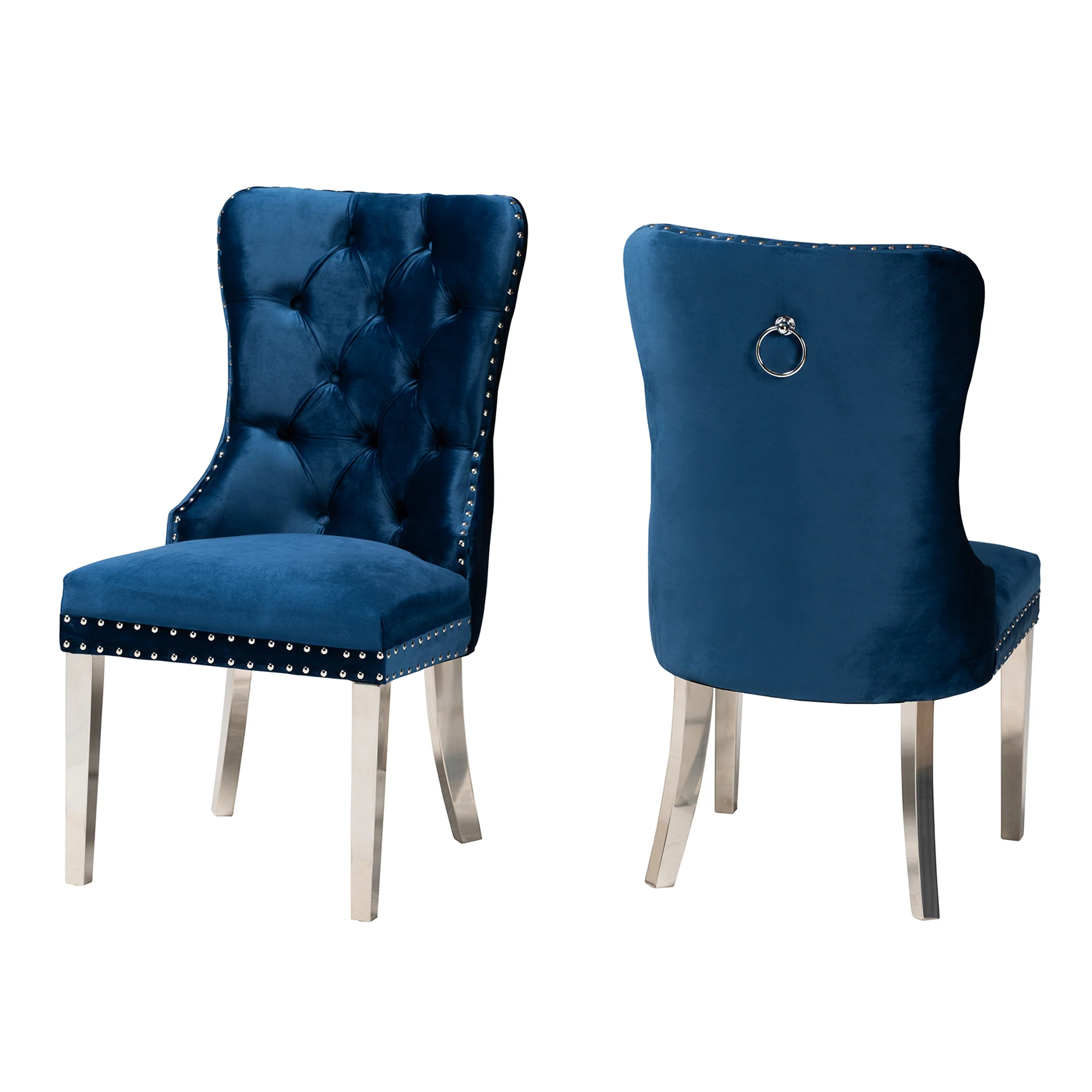 Baxton Studio Honora Contemporary Glam and Luxe Black Velvet Fabric and Silver Metal 2-Piece Dining Chair Set - Image 12