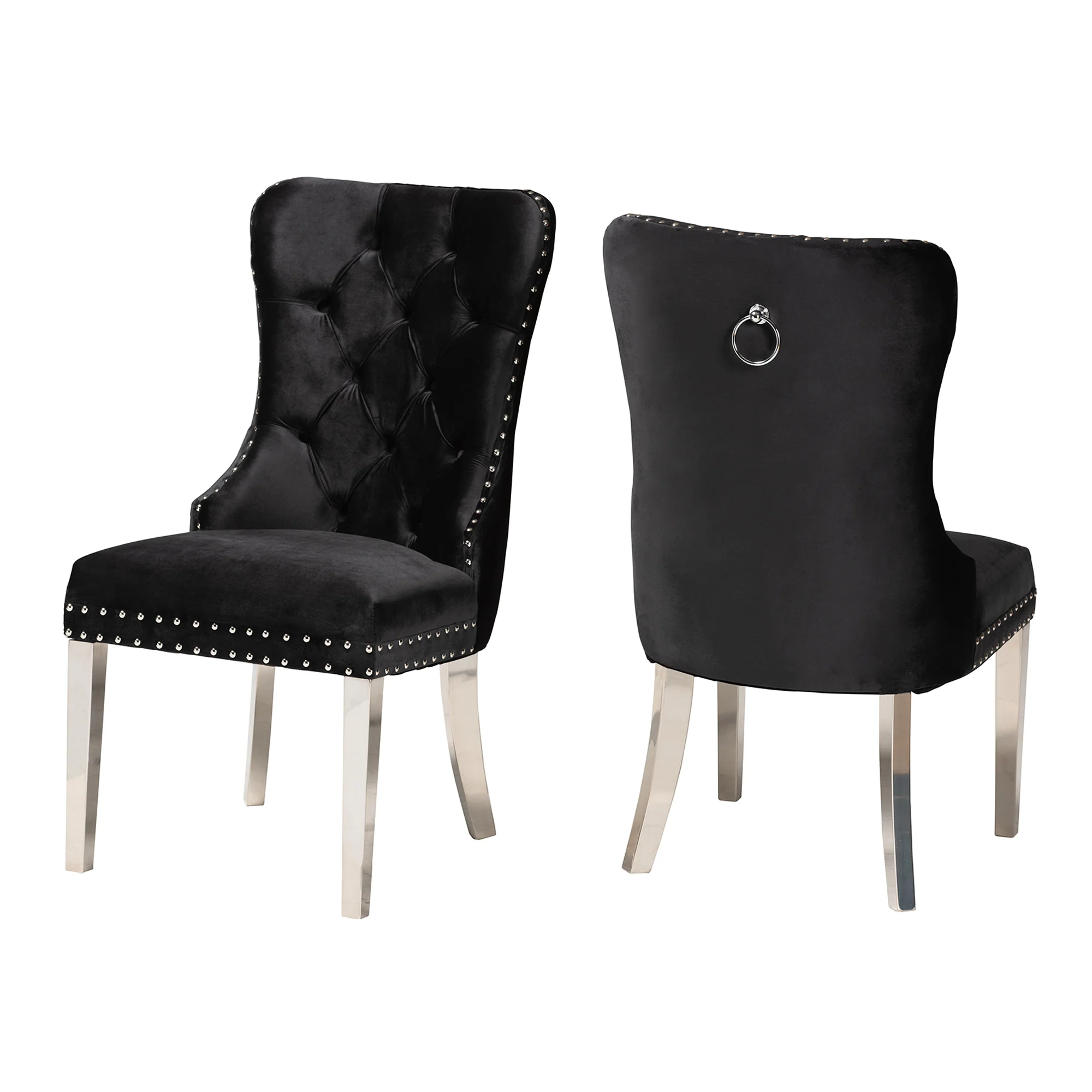 Baxton Studio Honora Contemporary Glam and Luxe Black Velvet Fabric and Silver Metal 2-Piece Dining Chair Set - Image 2