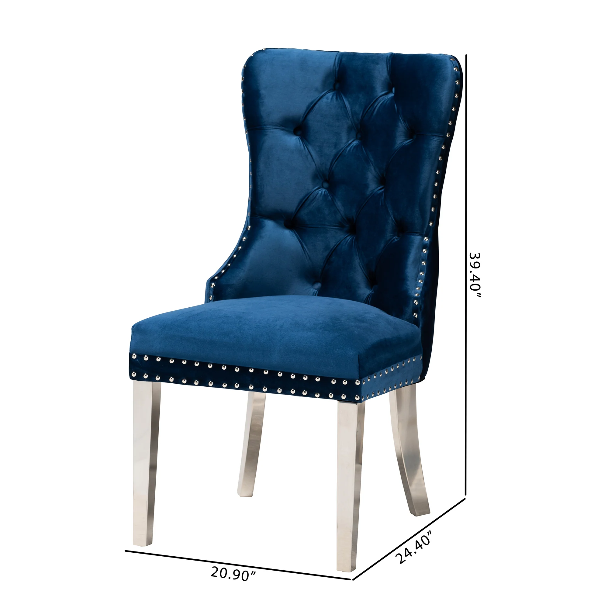 Baxton Studio Honora Contemporary Glam and Luxe Black Velvet Fabric and Silver Metal 2-Piece Dining Chair Set - Image 20