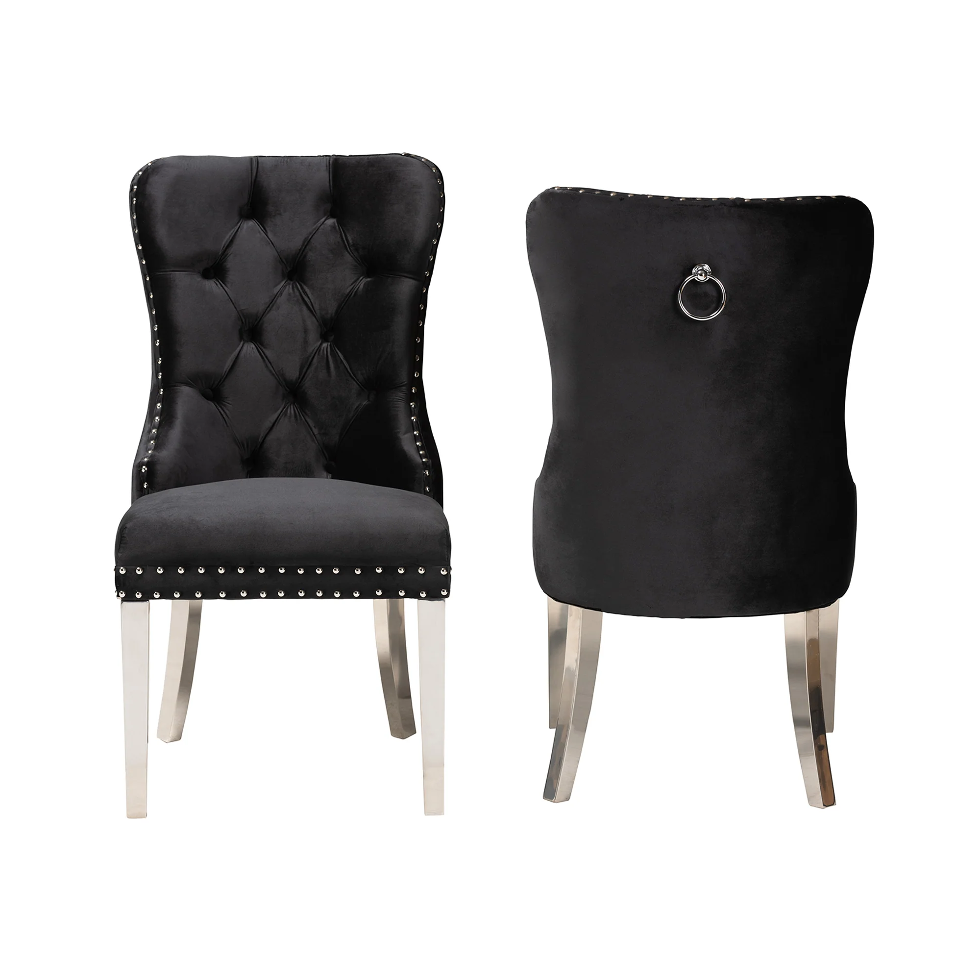 Baxton Studio Honora Contemporary Glam and Luxe Black Velvet Fabric and Silver Metal 2-Piece Dining Chair Set - Image 3