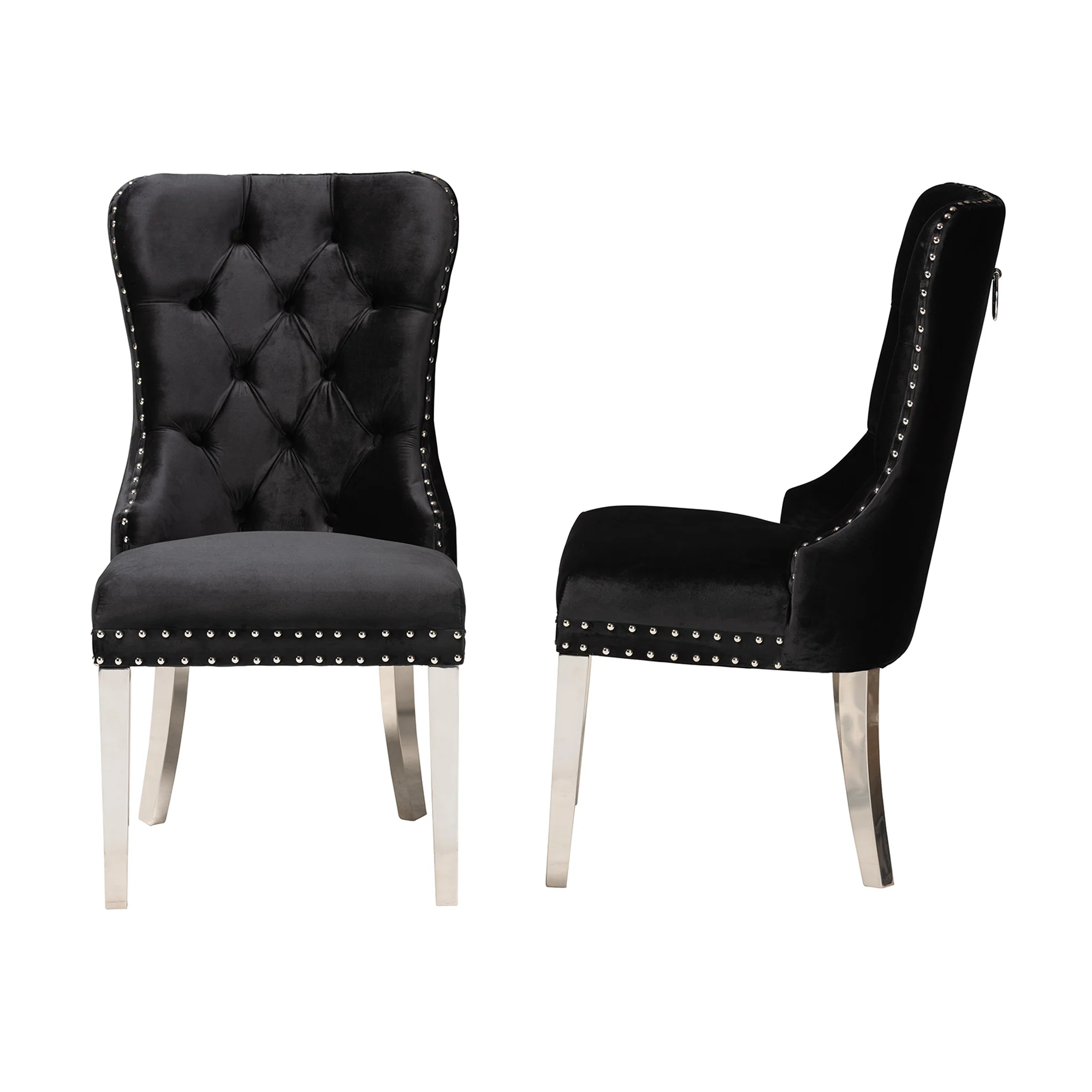 Baxton Studio Honora Contemporary Glam and Luxe Black Velvet Fabric and Silver Metal 2-Piece Dining Chair Set - Image 4