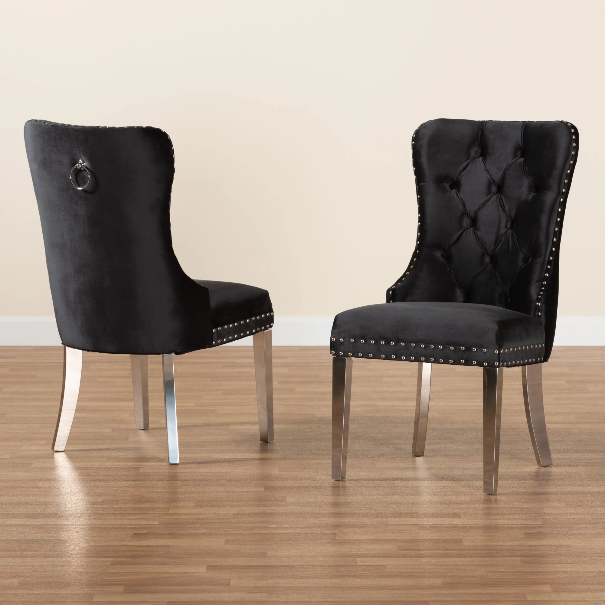 Baxton Studio Honora Contemporary Glam and Luxe Black Velvet Fabric and Silver Metal 2-Piece Dining Chair Set - Image 9