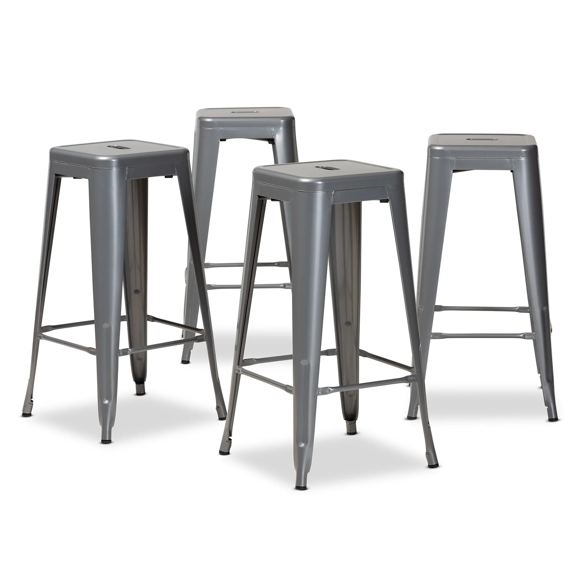 Baxton Studio Horton Modern and Contemporary Industrial Grey Finished Metal 4-Piece Stackable Bar Stool Set - Image 2