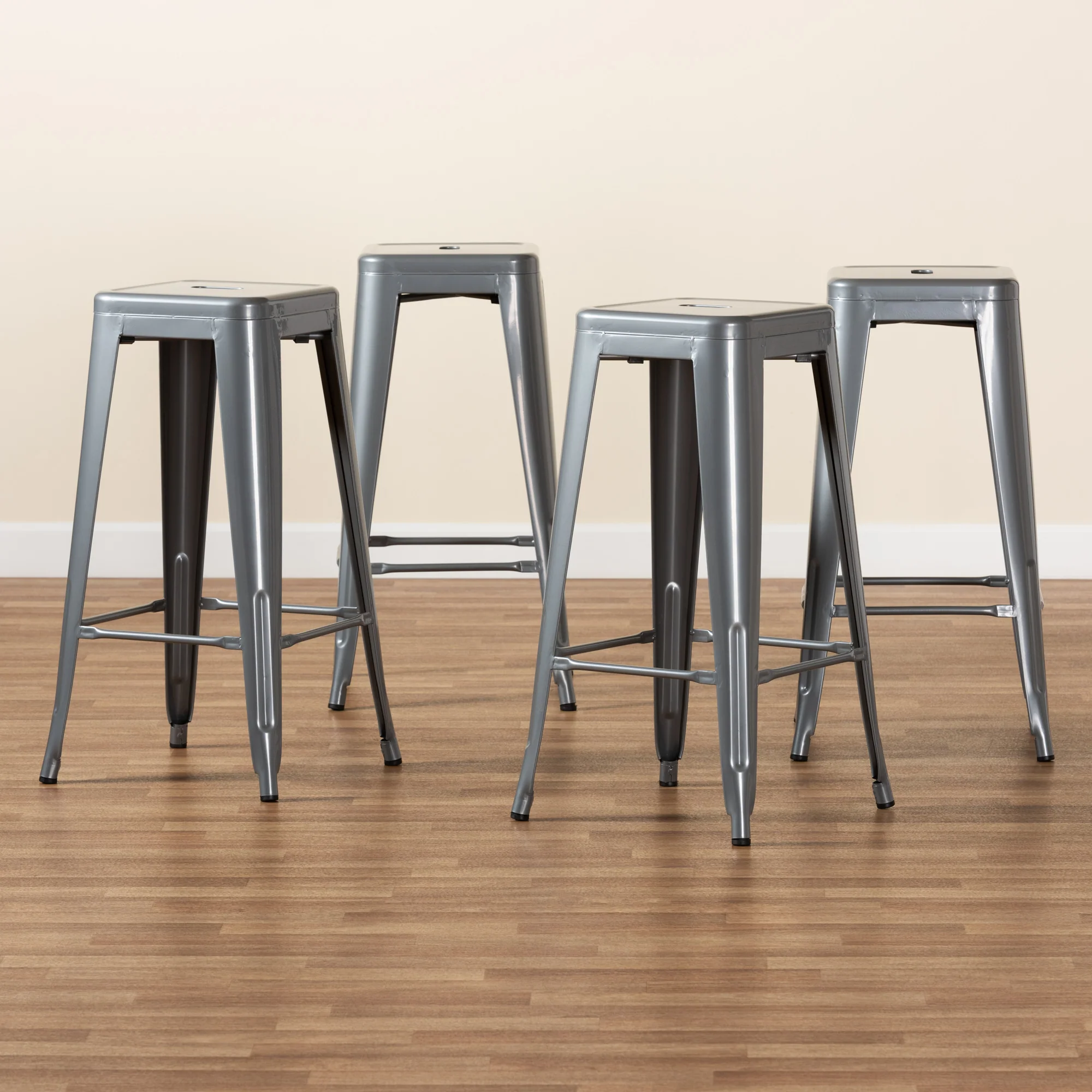 Baxton Studio Horton Modern and Contemporary Industrial Grey Finished Metal 4-Piece Stackable Bar Stool Set - Image 7