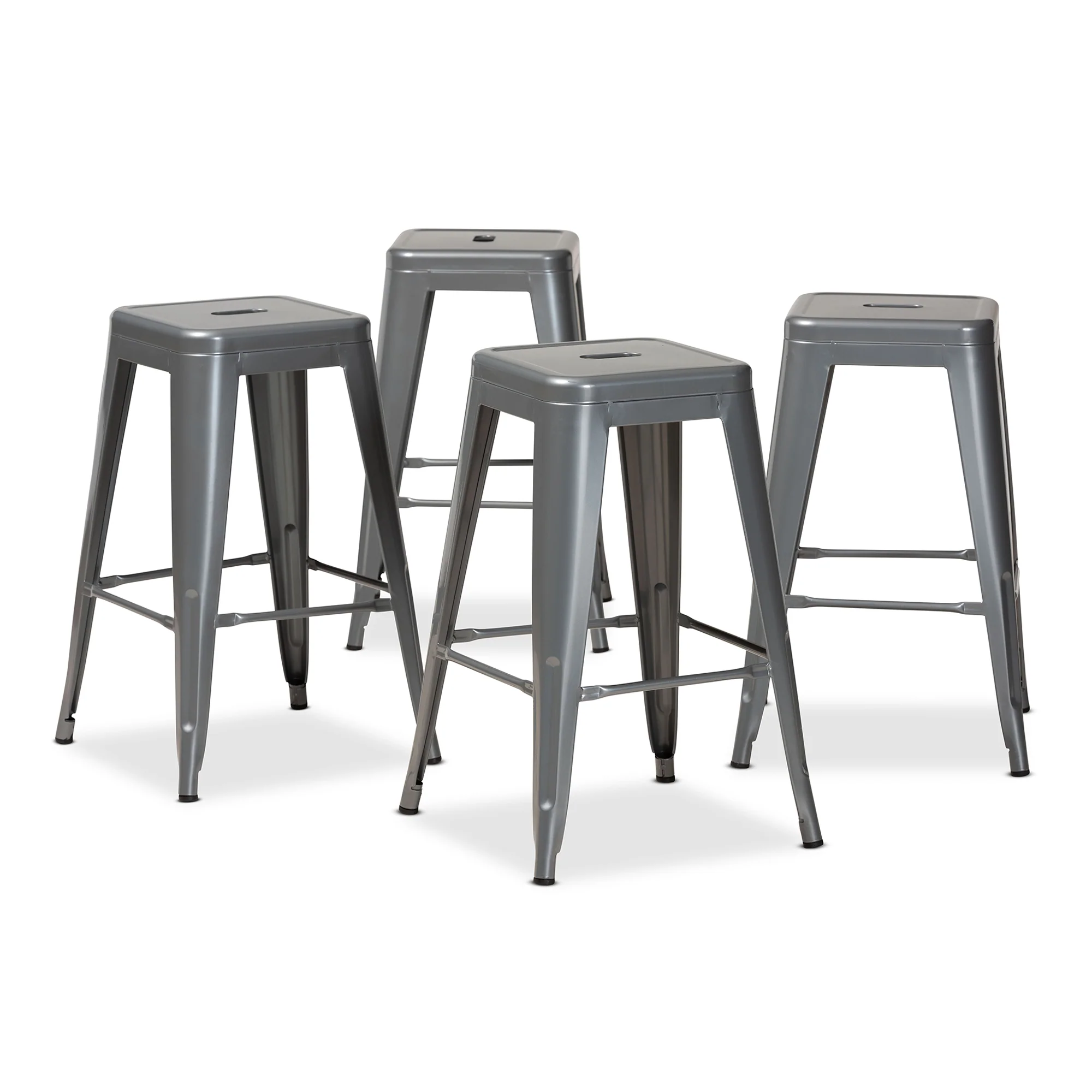 Baxton Studio Horton Modern and Contemporary Industrial Grey Finished Metal 4-Piece Stackable Counter Stool Set - Image 2